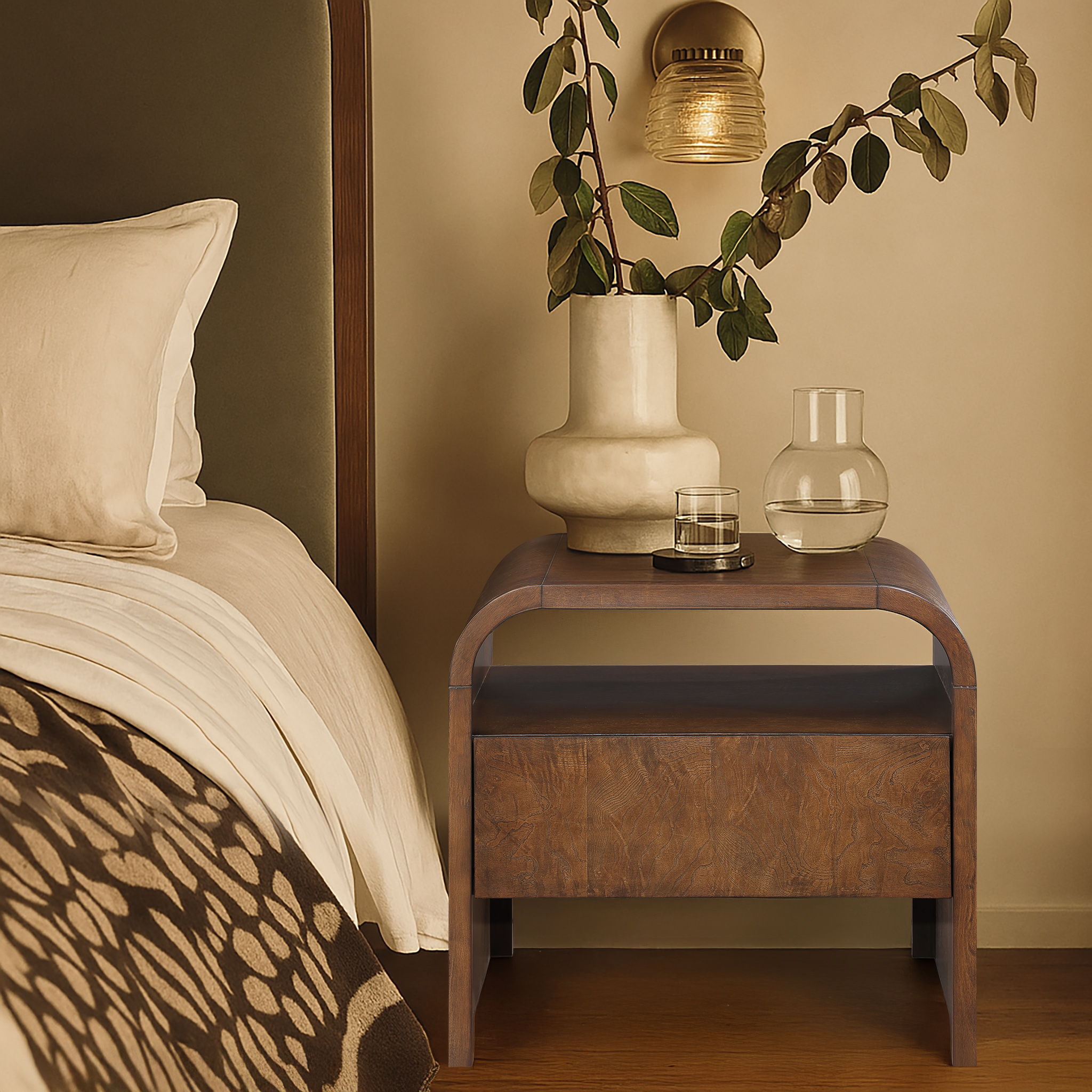 Giada - Solid Wood And Veneer Nightstand - Brown