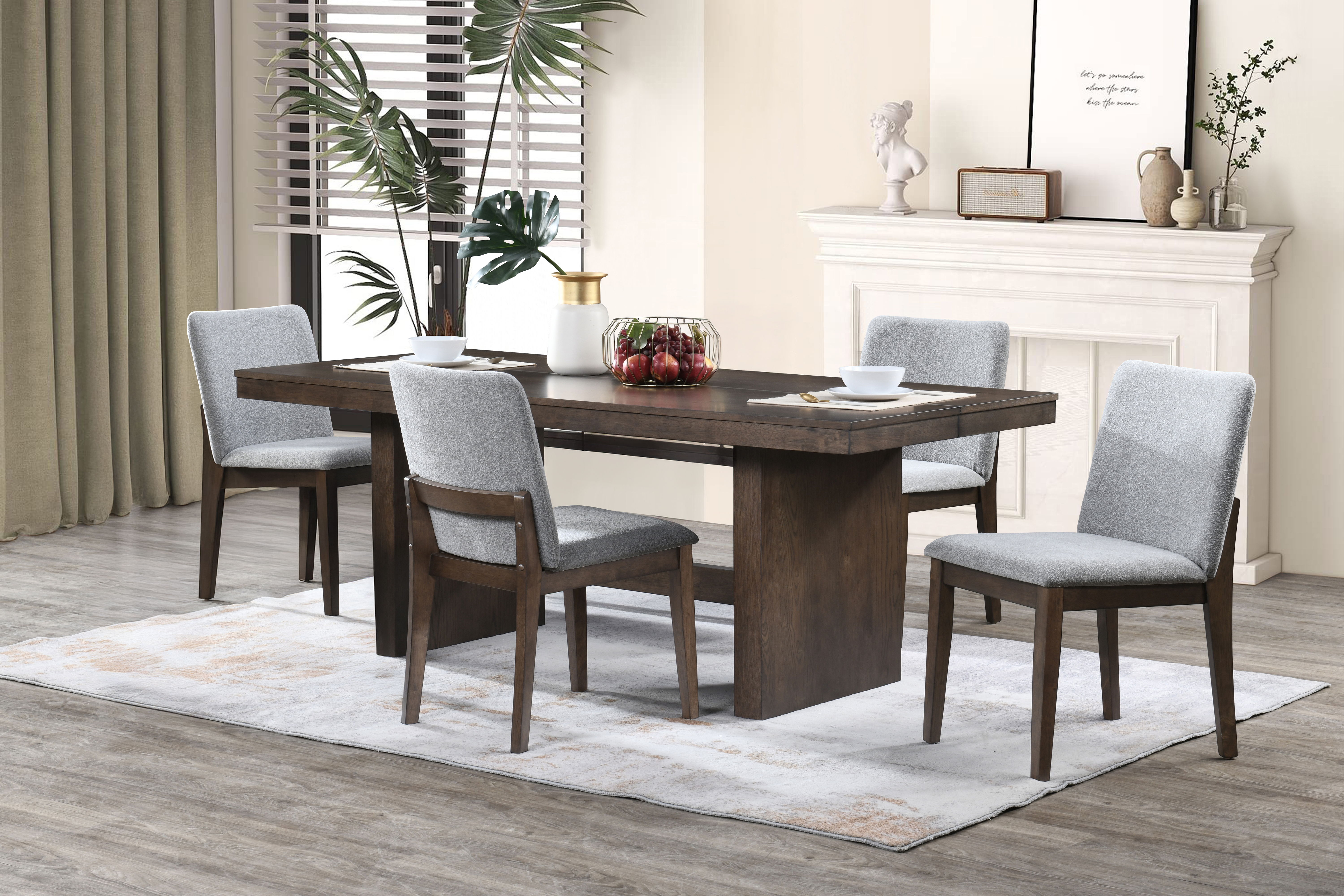 Kody - 79" Rectangle Fixed Top Dining Table With 4 Chair - Brown / Stone Gray