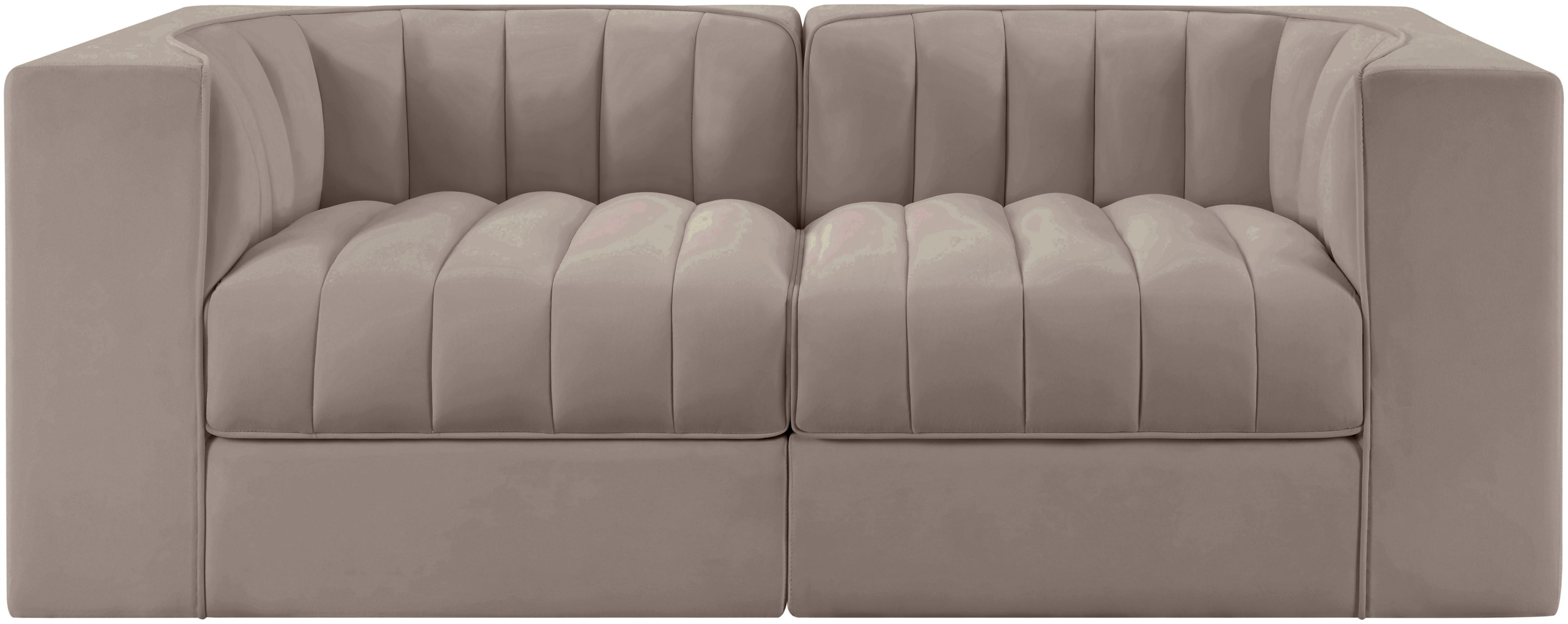 Rummi - Velvet Performance Fabric Upholstered 2 Piece Modular Loveseat With Arms - Taupe