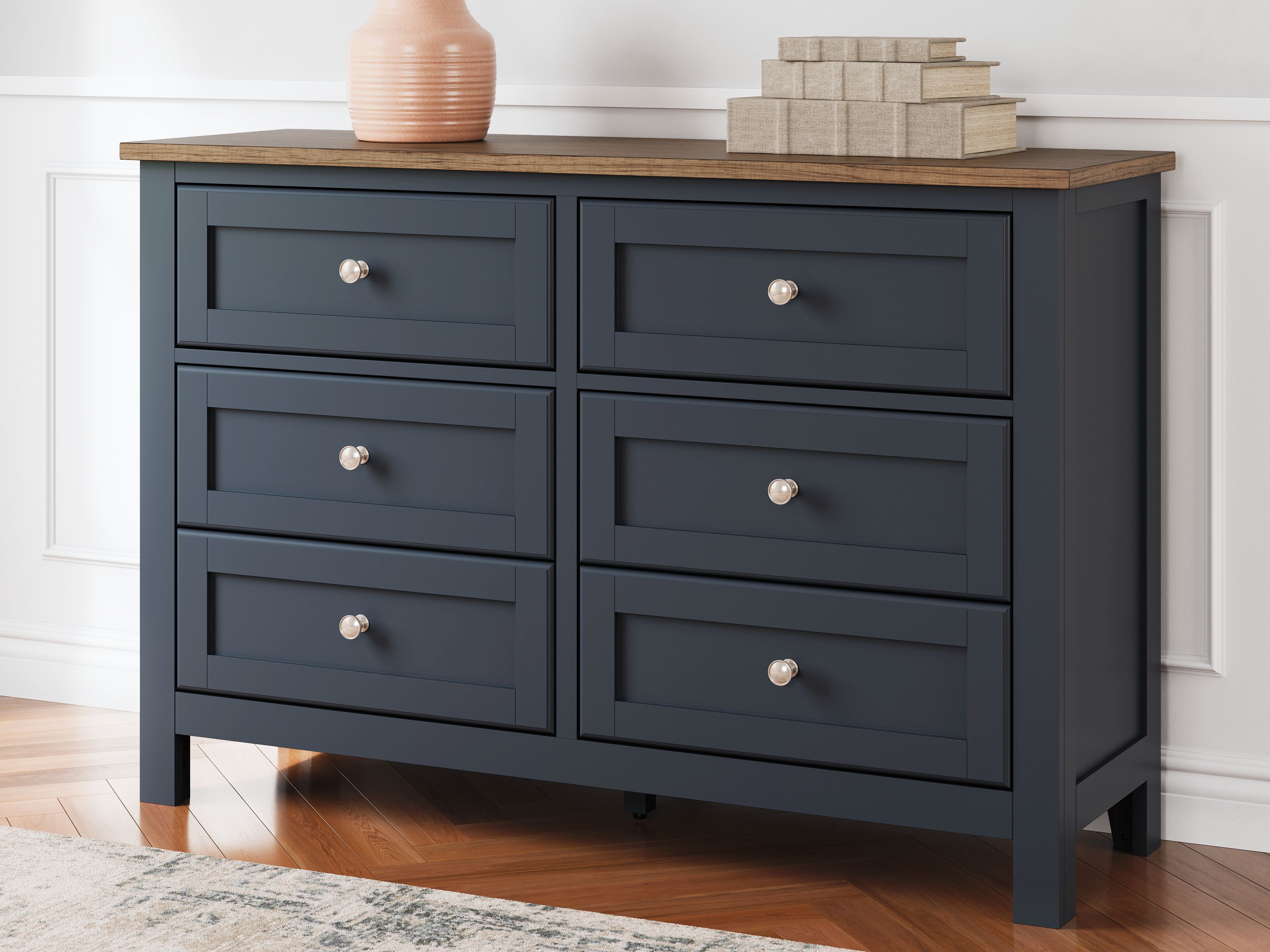 Landocken - 7 Pc. - Dresser, Mirror, Queen Panel Bed, 2 Nightstands - Brown / Blue