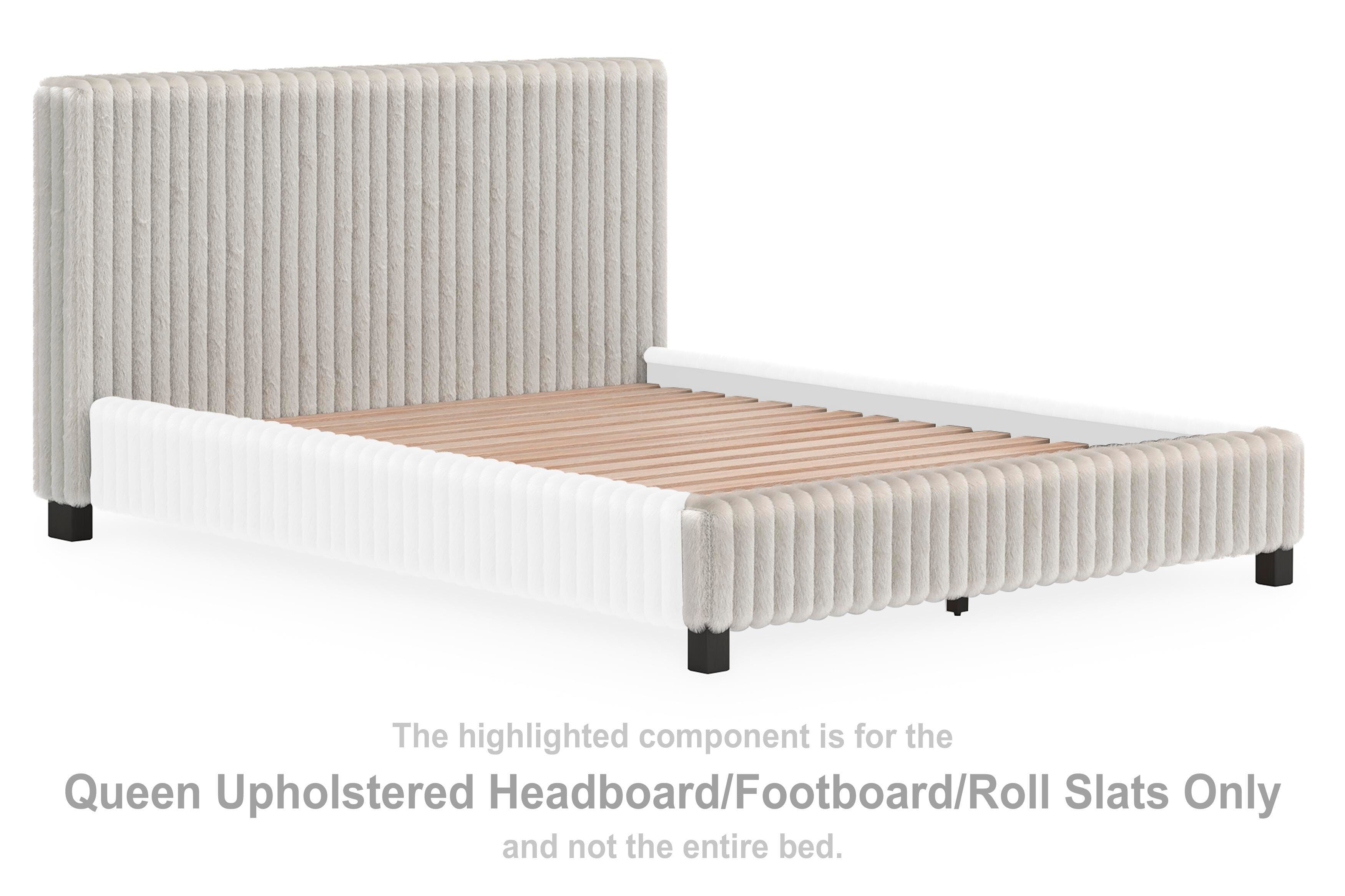 Zuraleus – Queen Upholstered Headboard/Footboard/Roll Slats – Gray