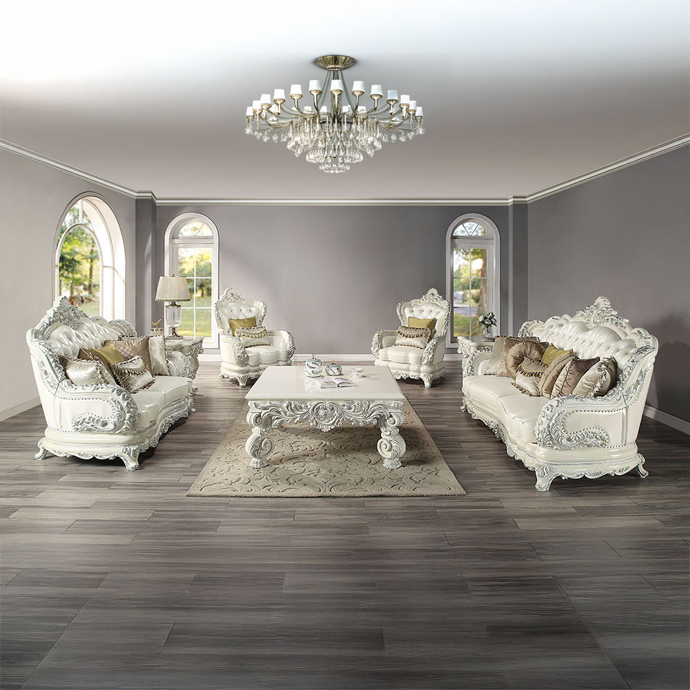 Adara - Chair With 2 Pillows - Pearl White Synthetic Leather & Antique White, white, view 5