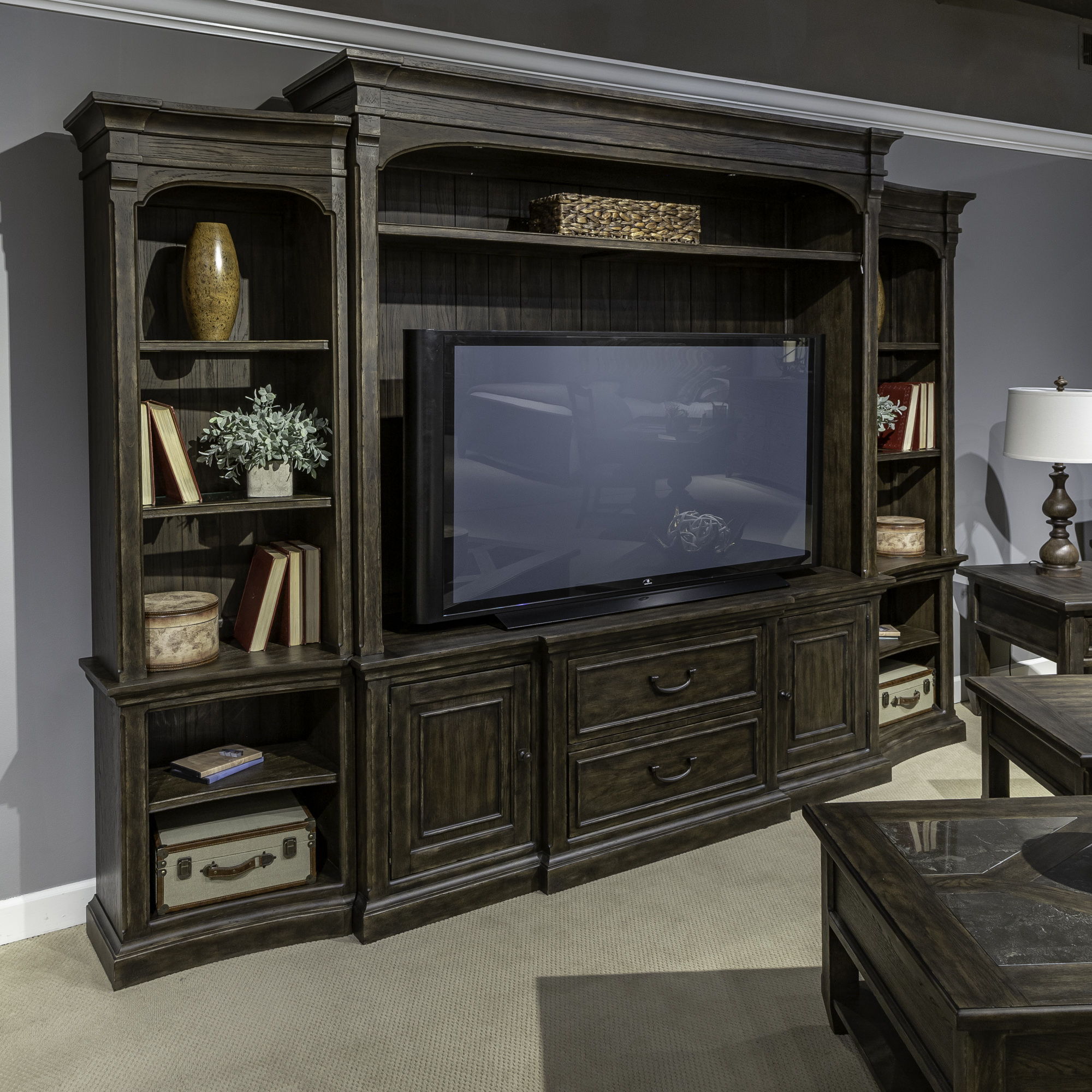 Liberty Furniture Paradise Valley - Entertainment Center With Piers - Dark Brown
