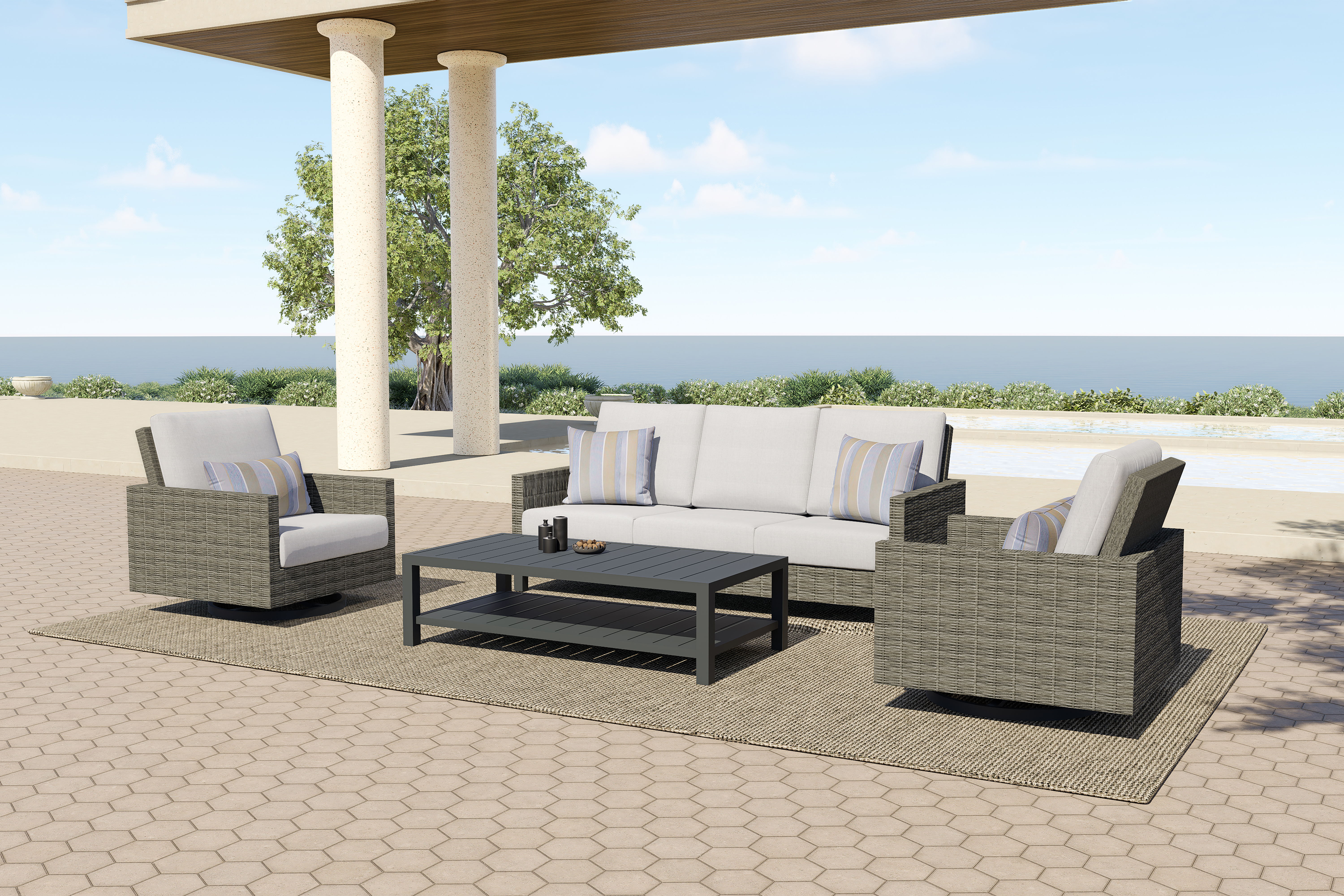 Bungalow - Patio Swivel Club Chair With Accent Pillow (Set of 2) - Gray, dark gray, view 8
