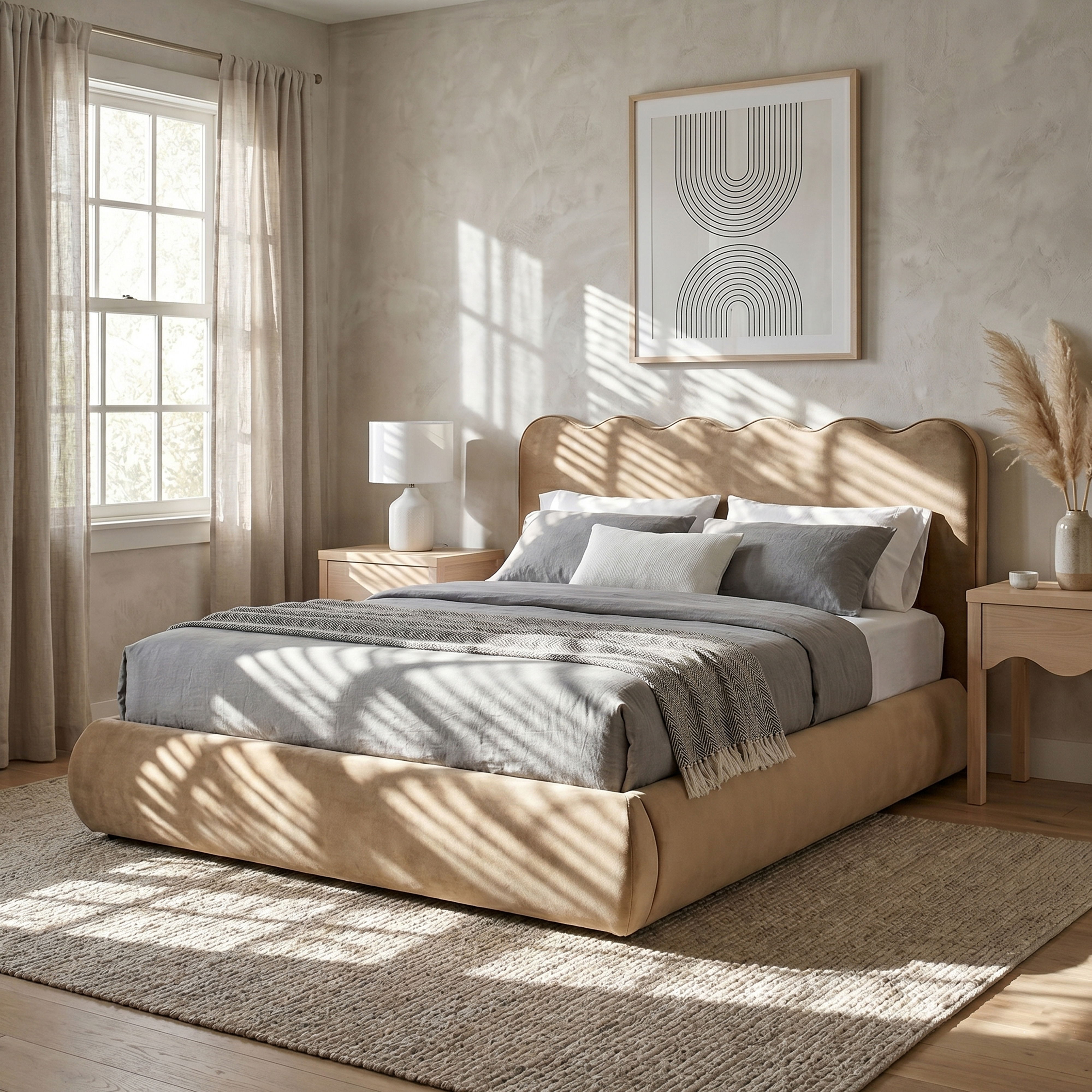 Tempo - Velvet Upholstered Full Bed - Beige
