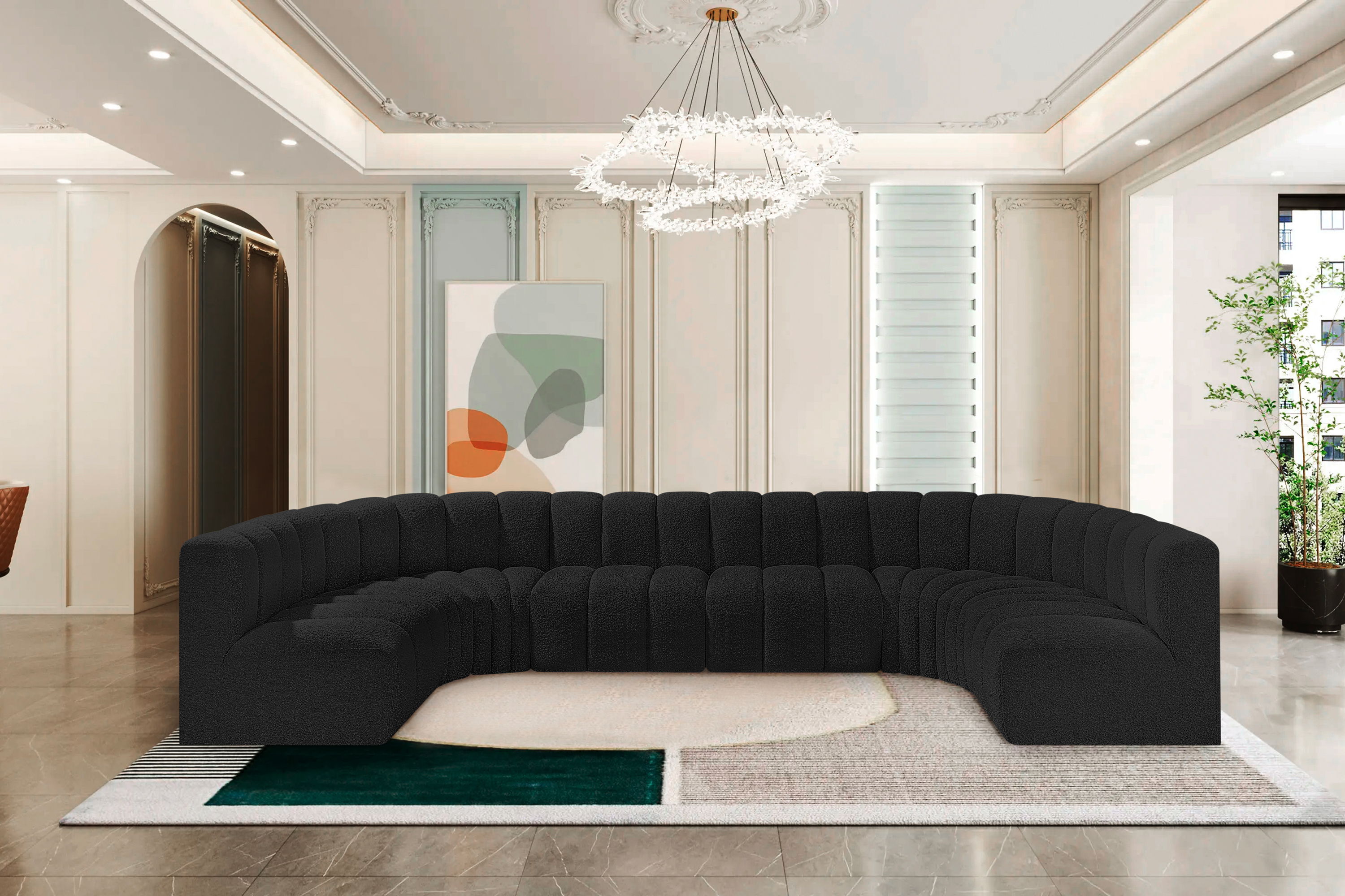 Arc - Boucle Fabric 8 Piece Modular Sofa - Black