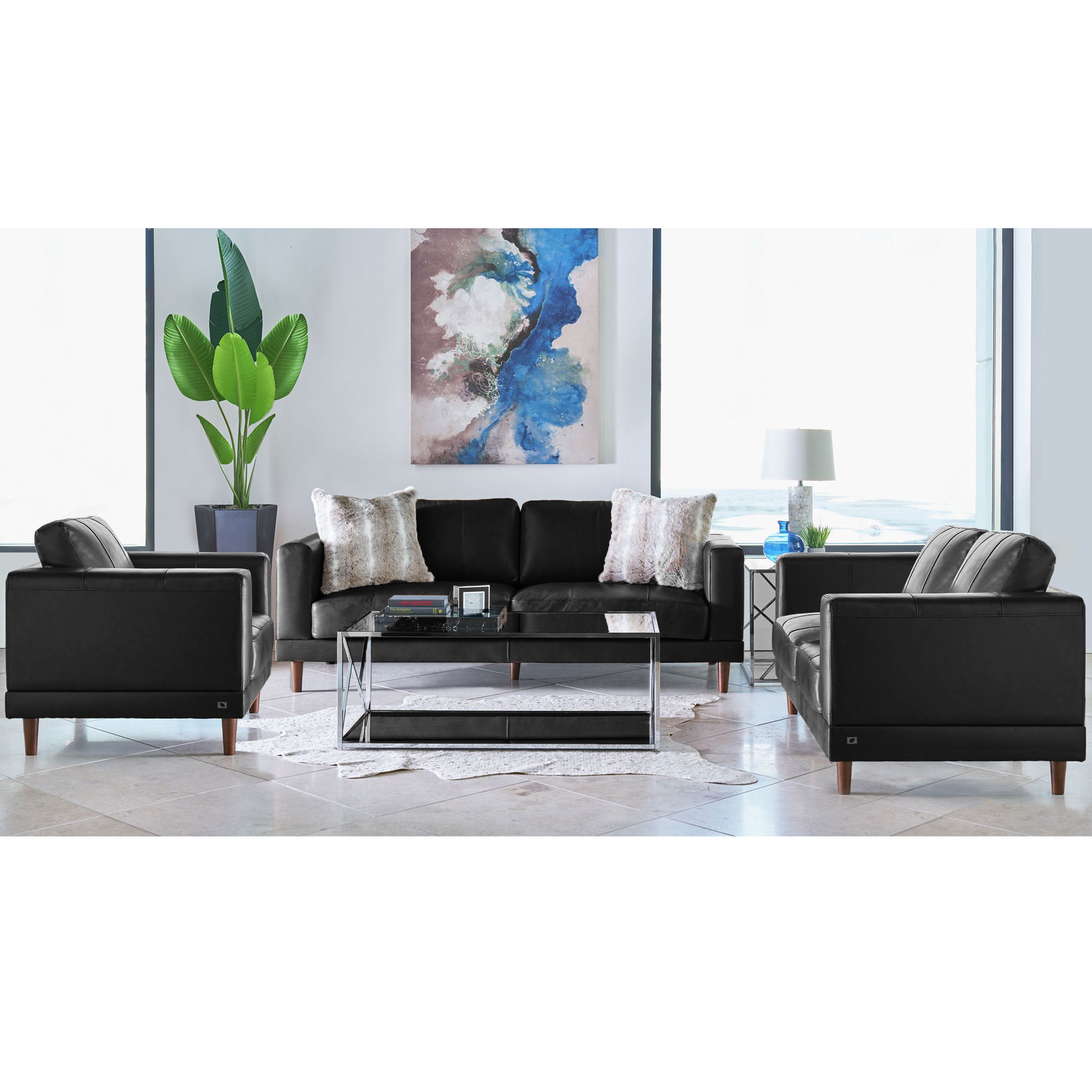 Hampton - Loveseat - Fiero Black (Top Grain/Pvc)
