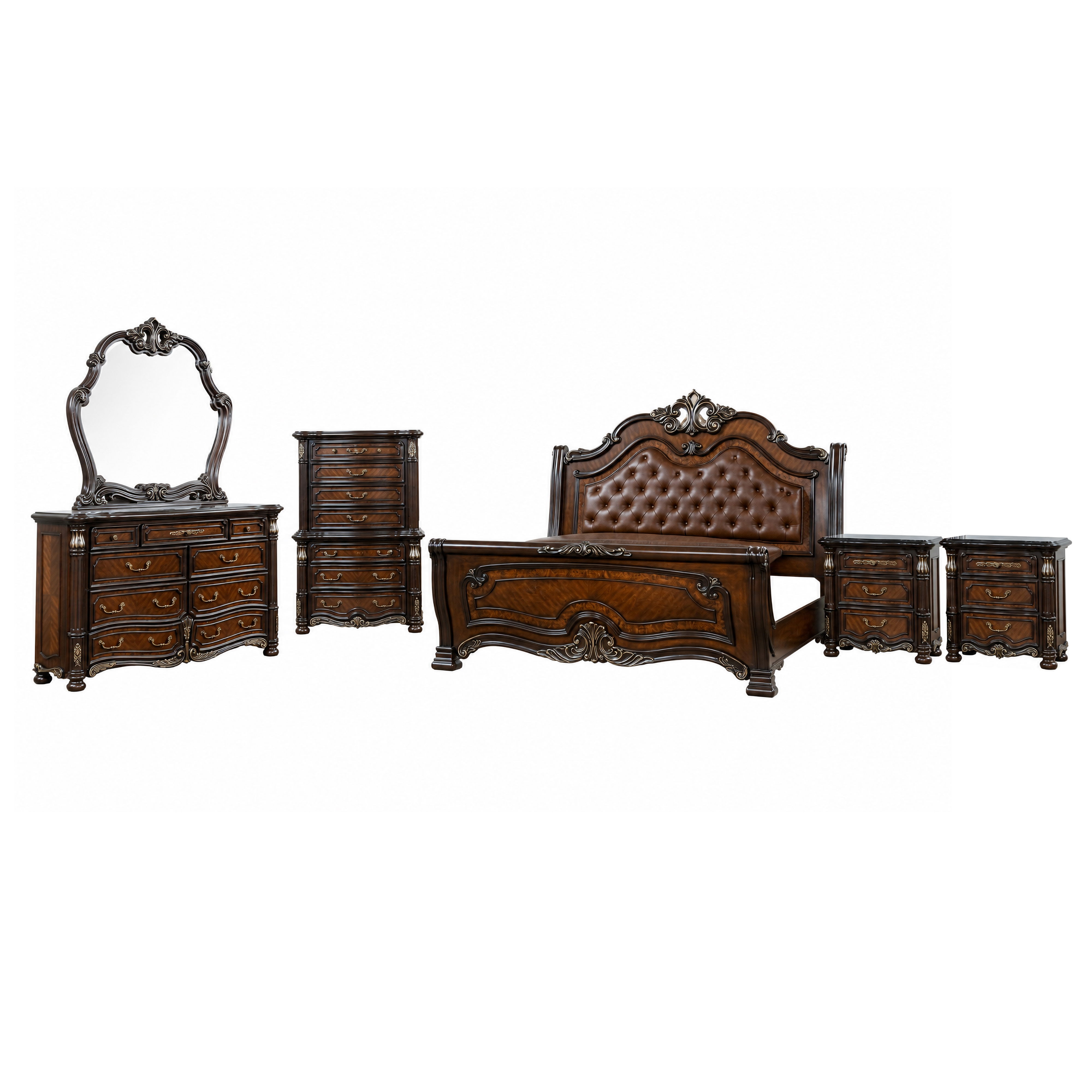 King · 6 Pc · Set Padded Sleigh Bed