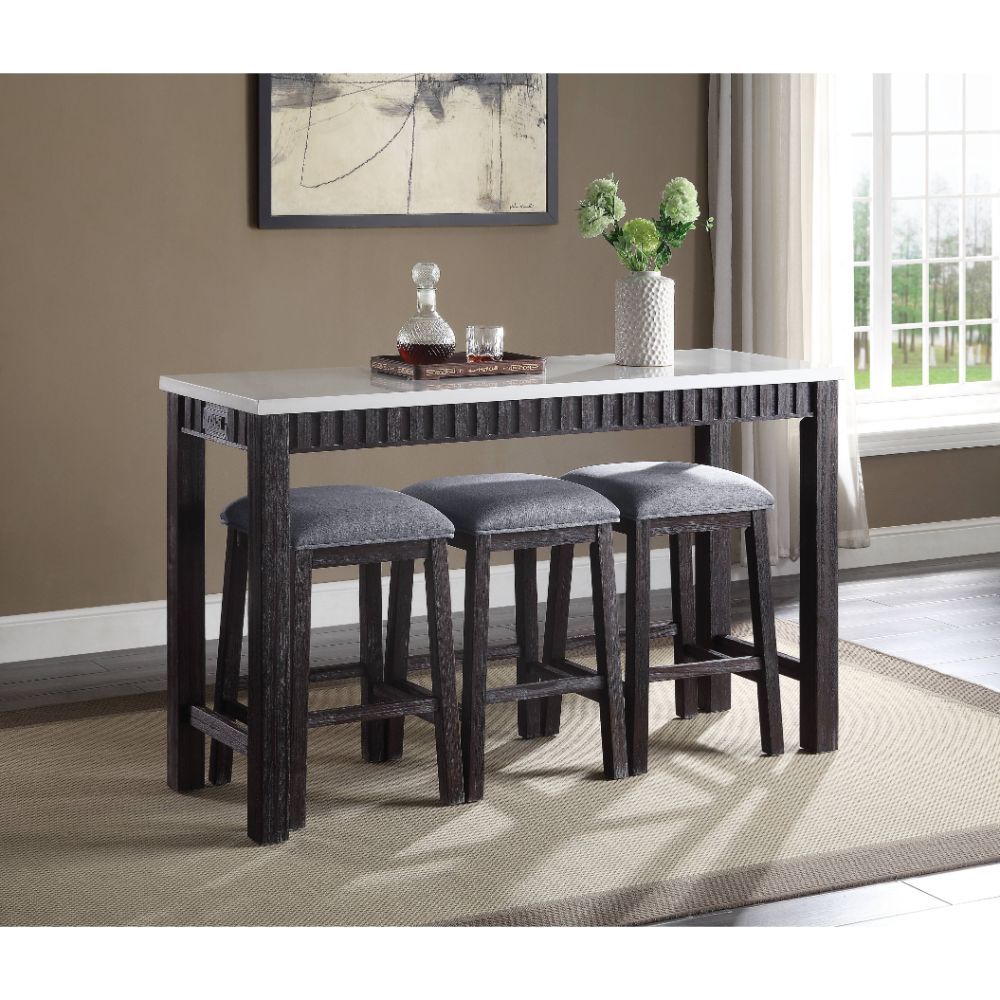 Necalli - 4 Piece Counter Height Table Set - Marble Top & Weathered Espresso, black