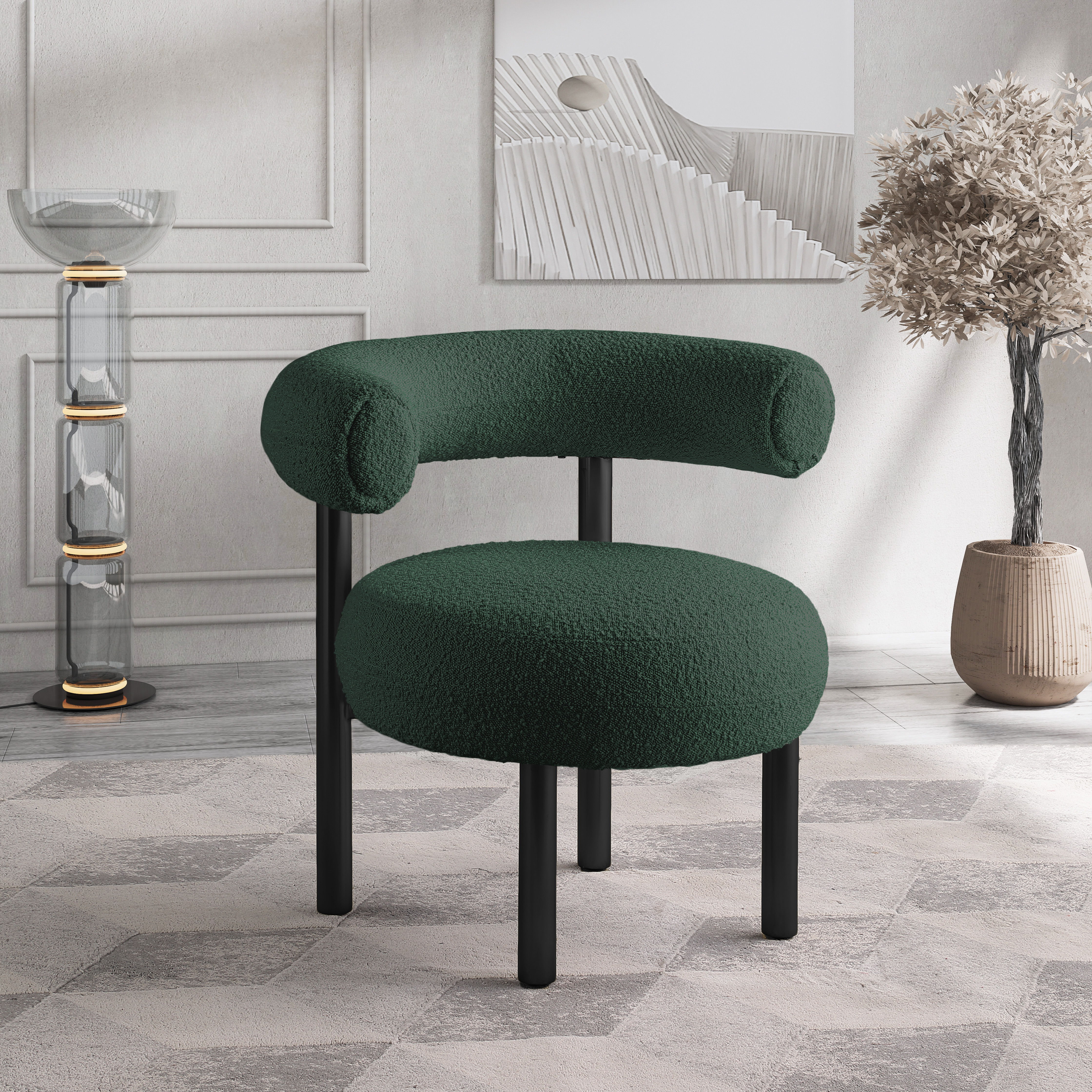 Bordeaux - Boucle Fabric Accent Chair With Black Legs - Green