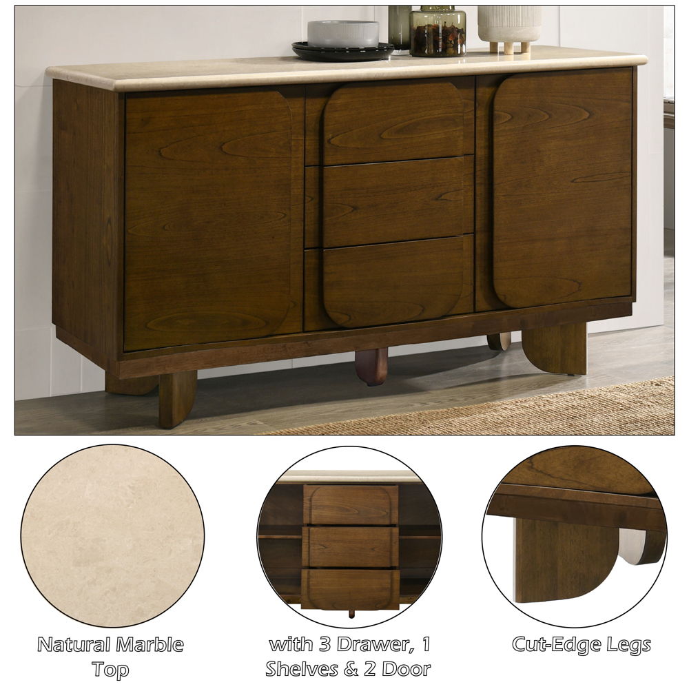 Kasha - Server With Marble Top Top - Vintage Oak, dark brown, view 6