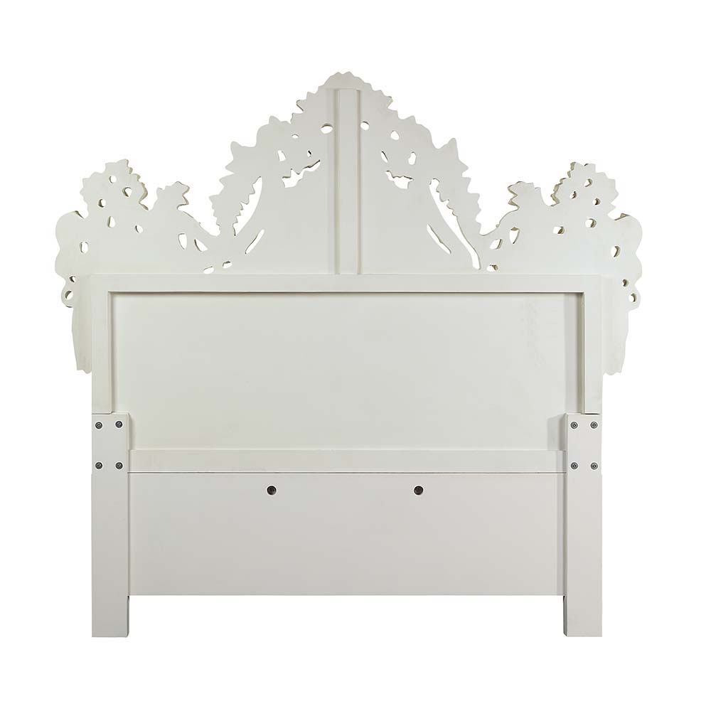 Adara - Eastern King Bed - Pearl White Synthetic Leather & Antique White, white, view 3