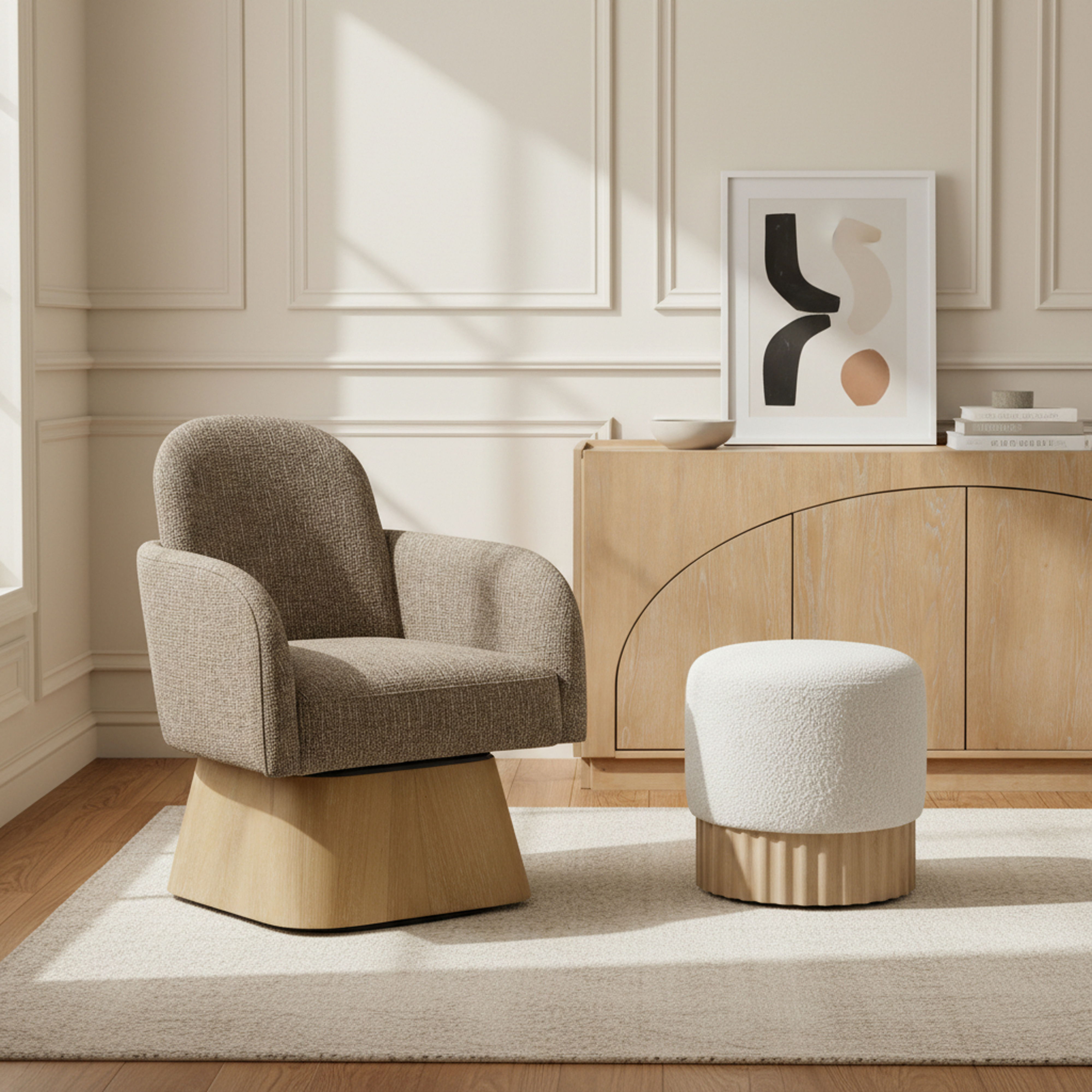 Marlowe - Linen Textured Fabric Upholstered Swivel Accent Chair - Brown
