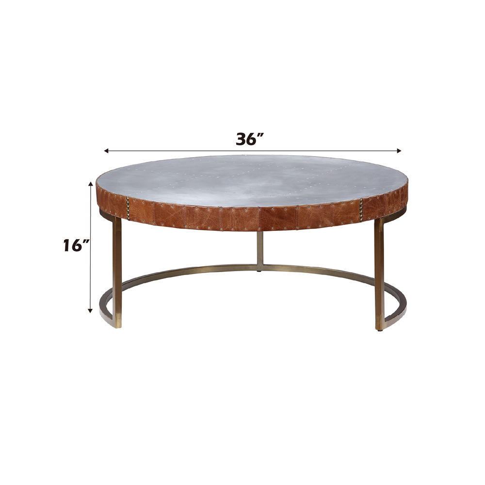 Tamas - 16" Coffee Table - Aluminum & Cocoa Top Grain Leather, dark brown, view 5