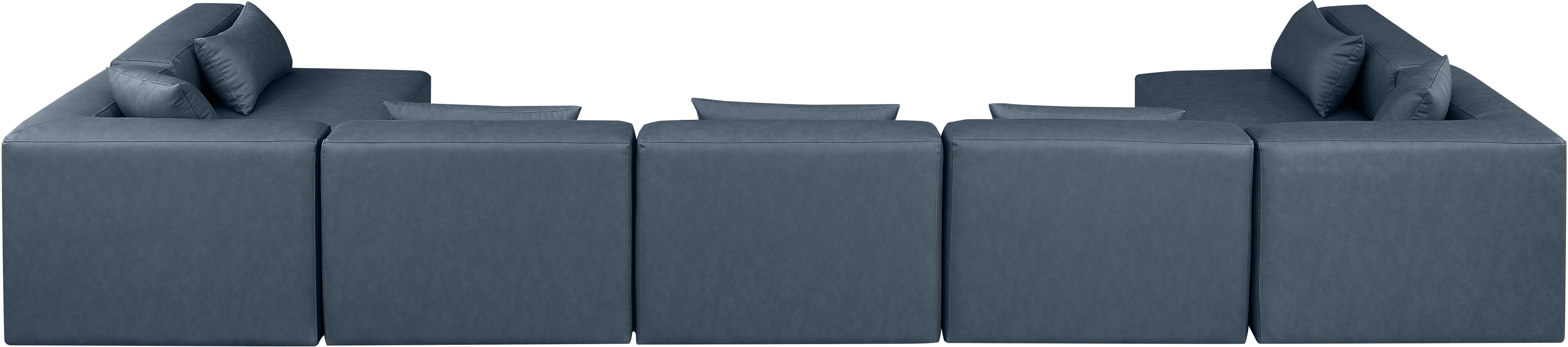 Cube - 7 Piece Modular U-Shaped Sectional - Navy Blue