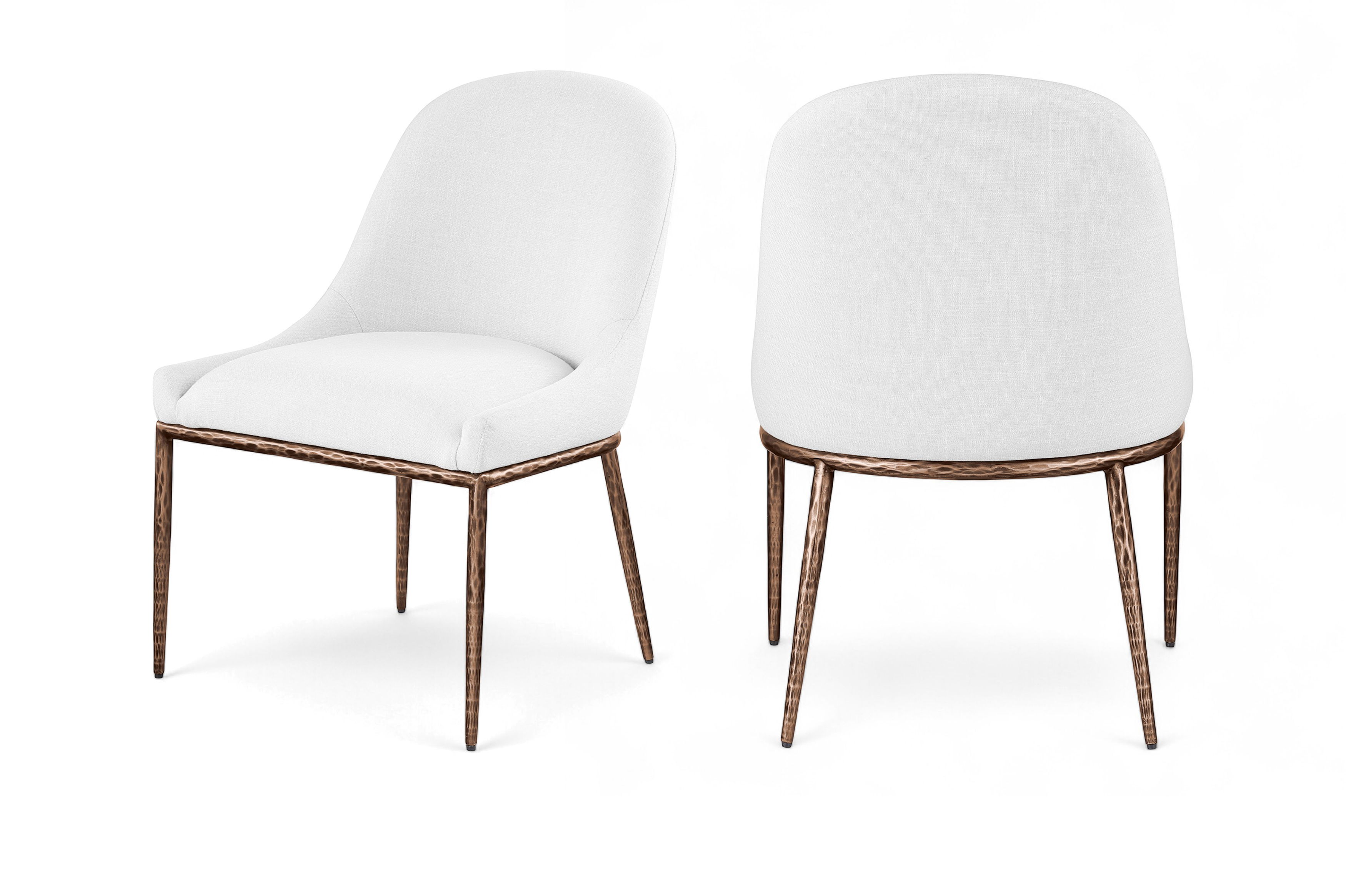 Ferro - Linen Textured Performance Fabric Upholstered Dining Side Chair - White / Brushed Bronze
