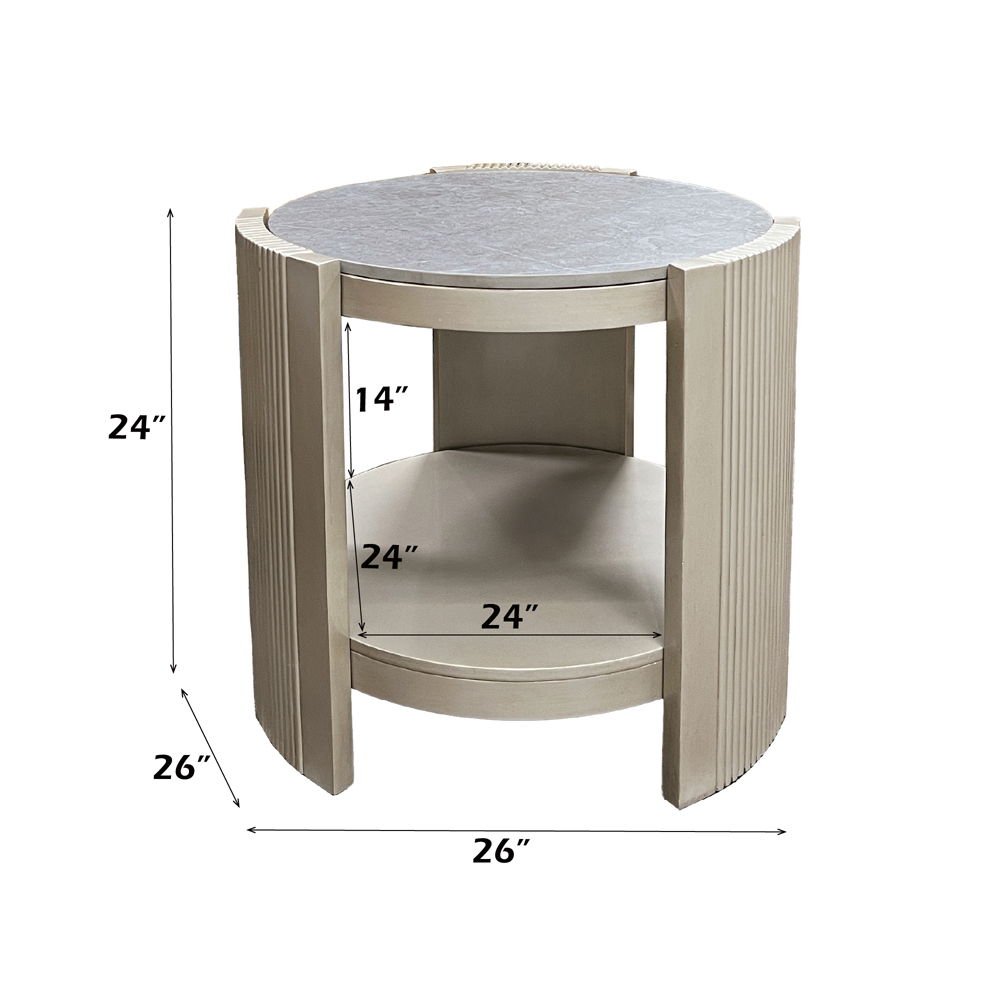 Kasa - End Table - Sintered Stone & Champagne, white, view 6