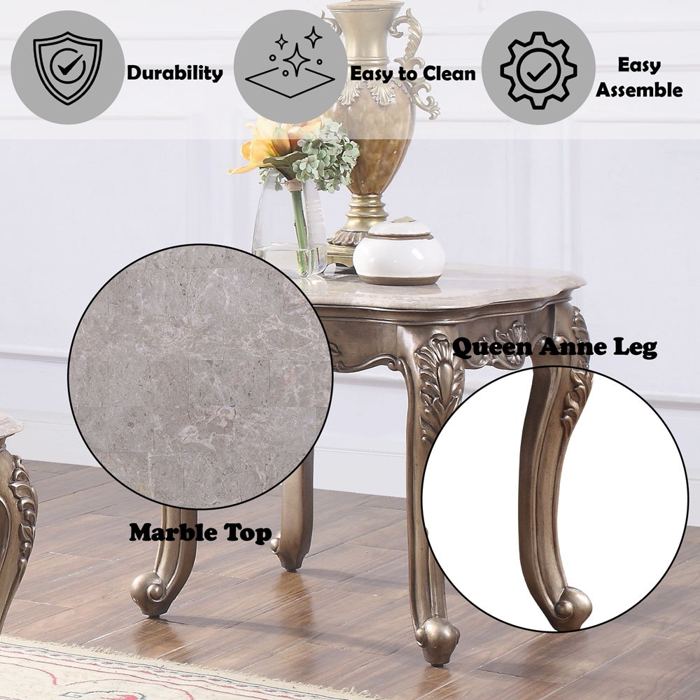 Jayceon - End Table - Marble Top & Champagne, beige