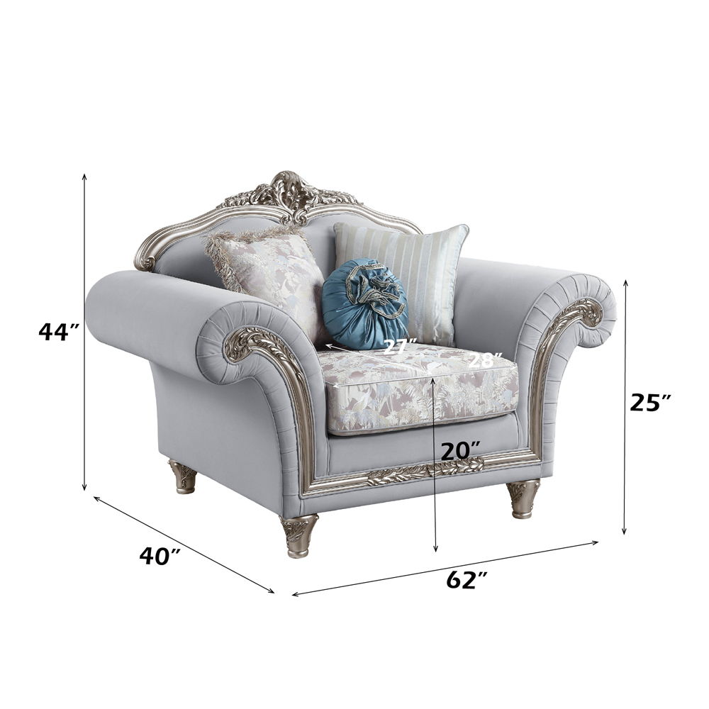 Pelumi - Chair With 3 Pillows - Light Gray Linen & Platinum, gray, view 5