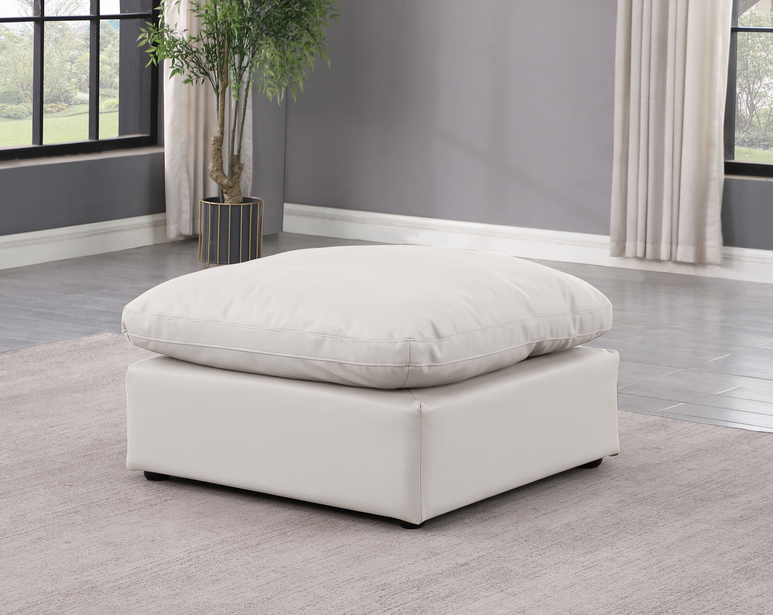 Indulge - Faux Leather Ottoman - Cream