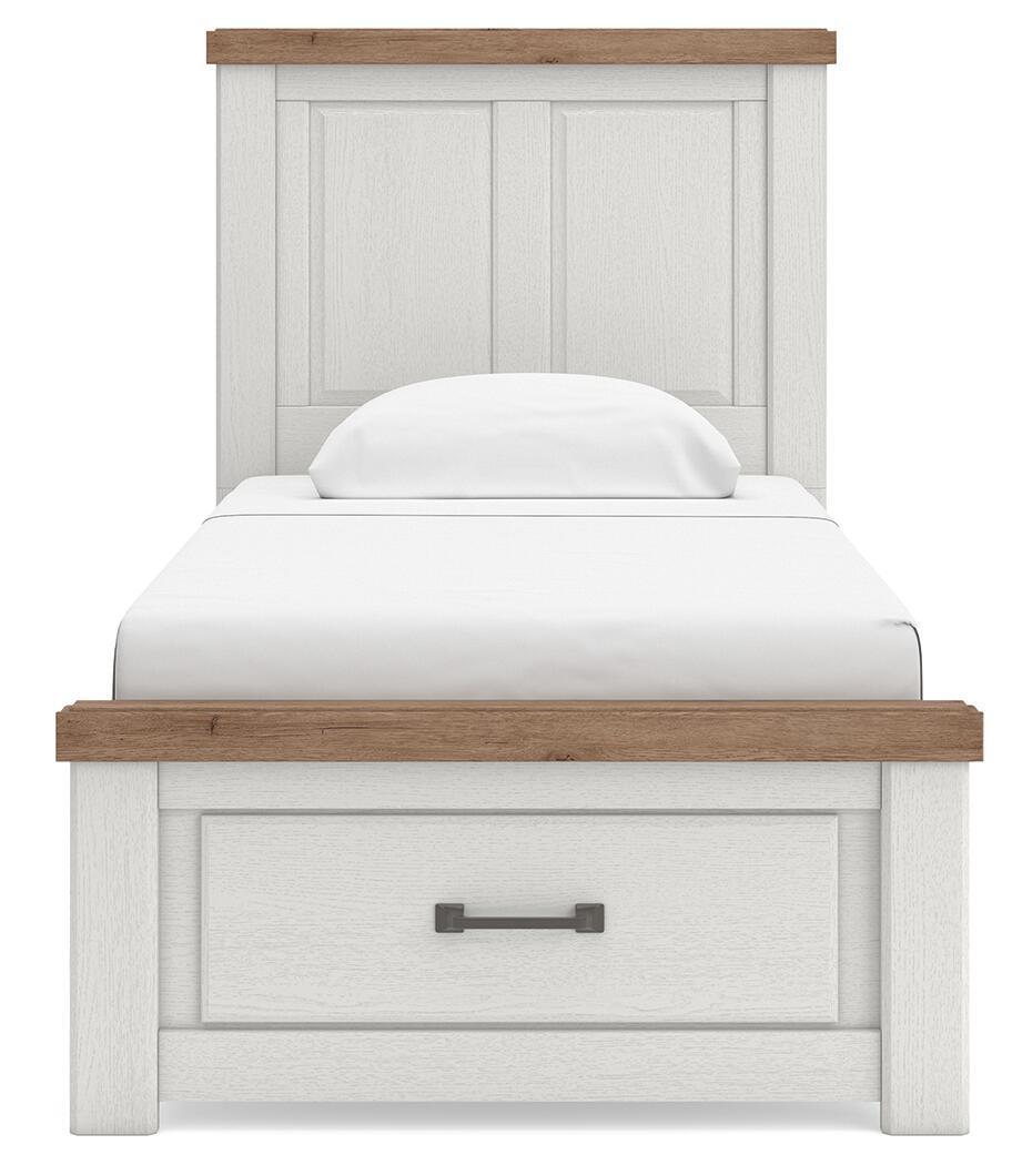 Savonport - Twin Panel Storage Bed With Storage Footboard - White / Brown