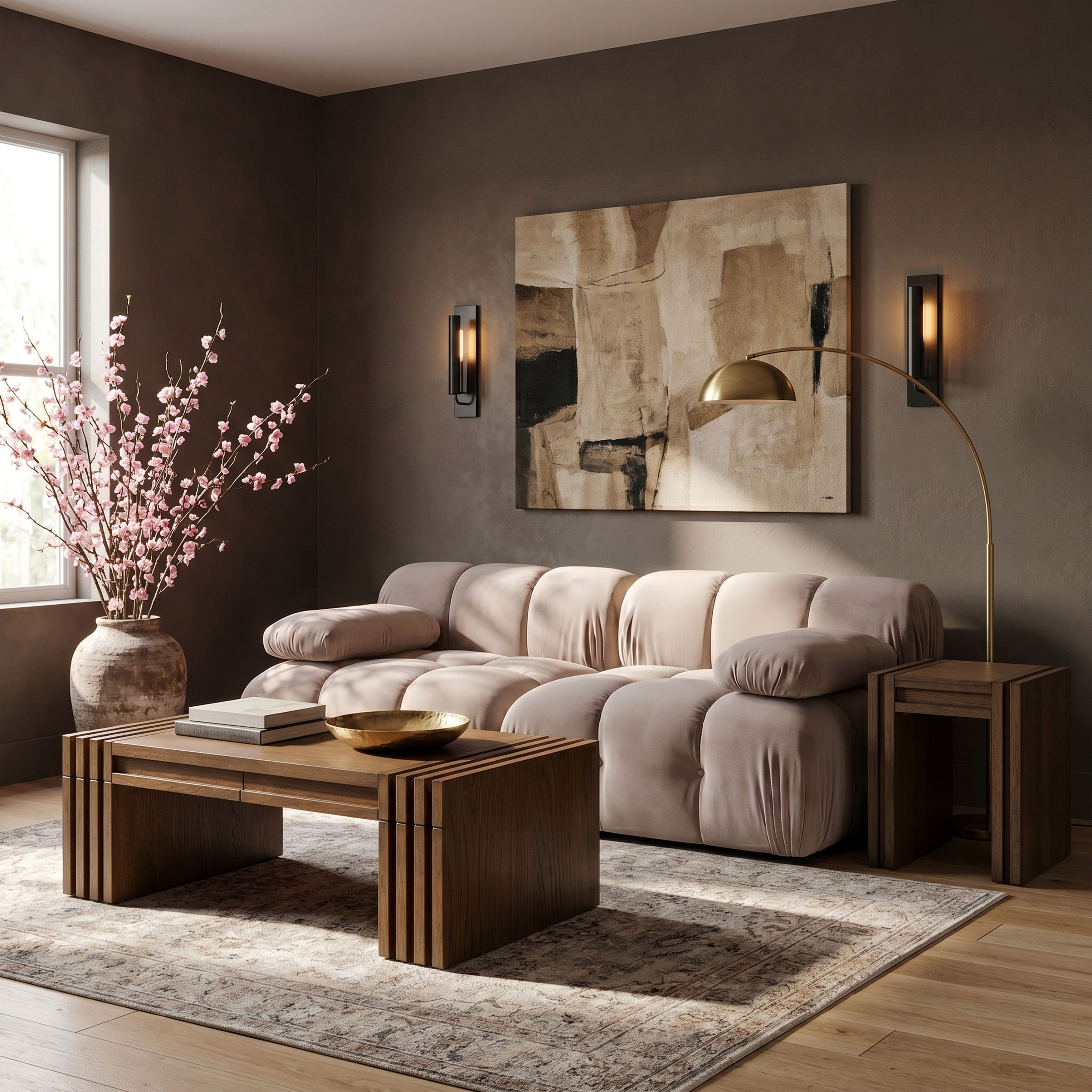 Orin - Velvet Performance Fabric Upholstered 2 Piece Modular Sofa - Beige