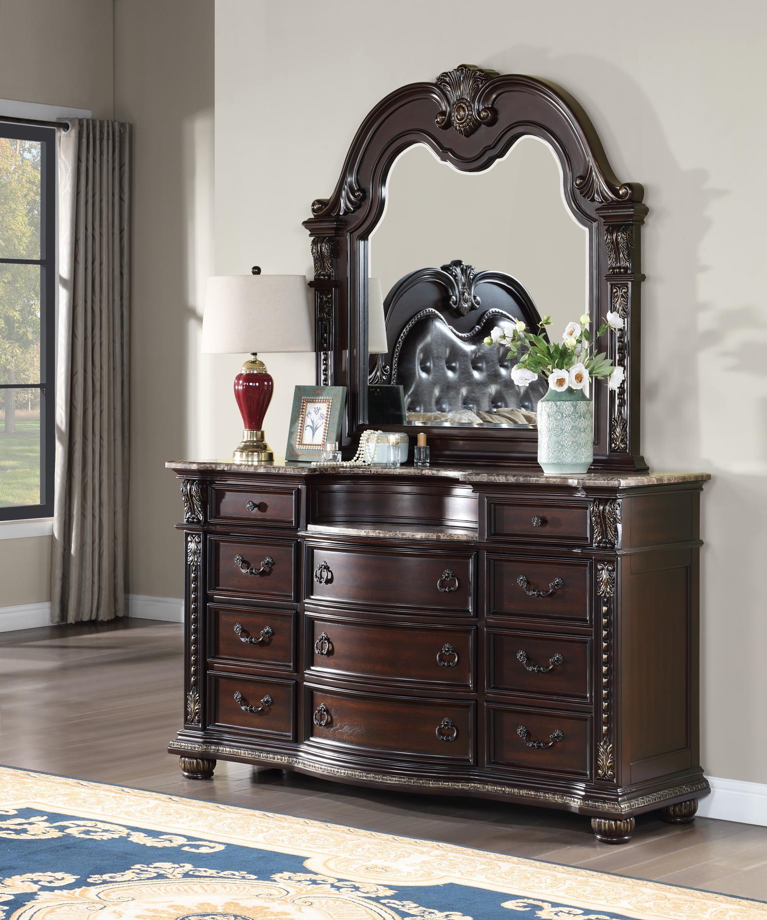 B054 - 3 Piece Bedroom Set (Queen Bed, Dresser, Mirror) - Cherry