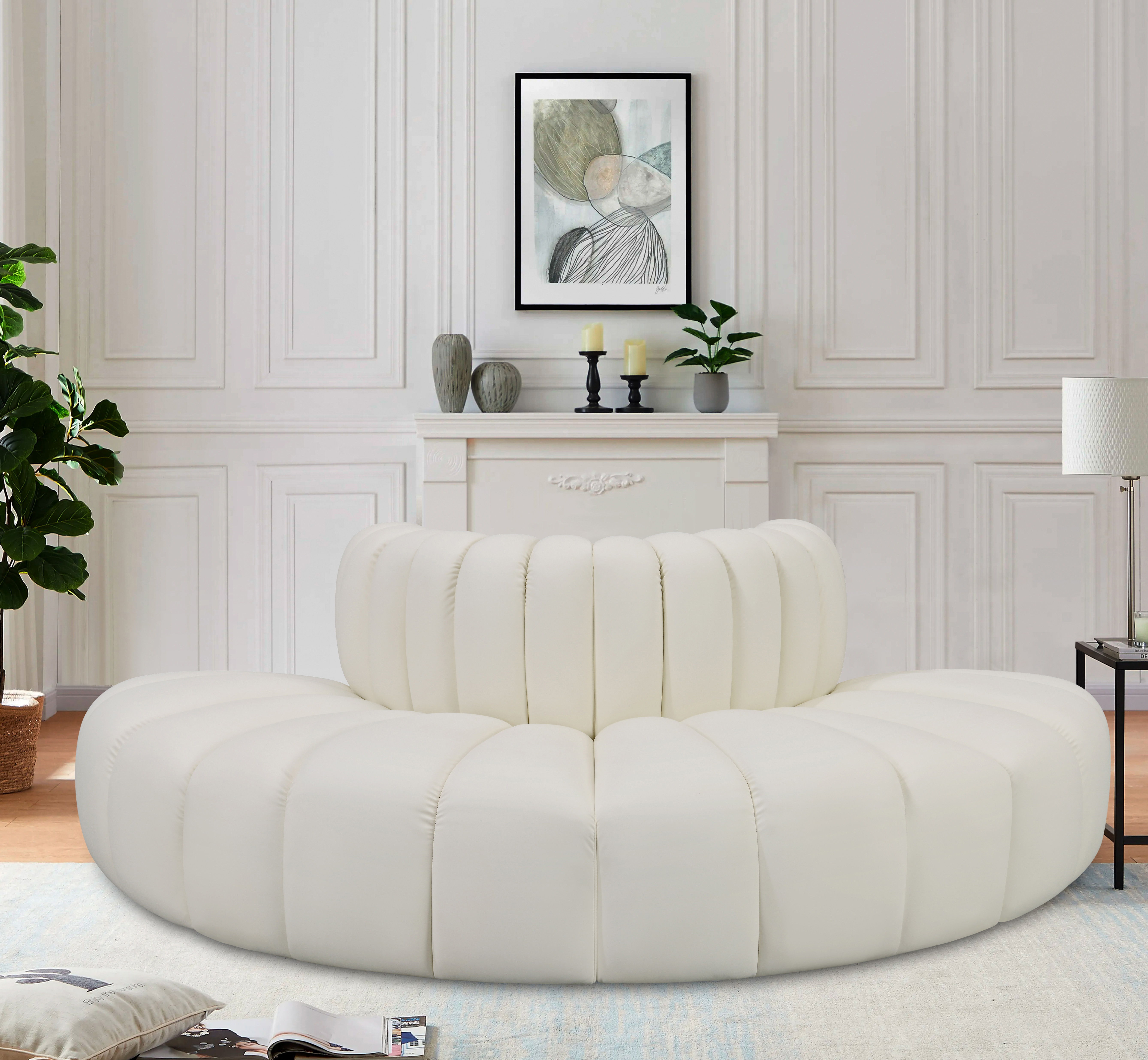 Arc - Faux Leather 4 Piece Modular Sofa - Cream