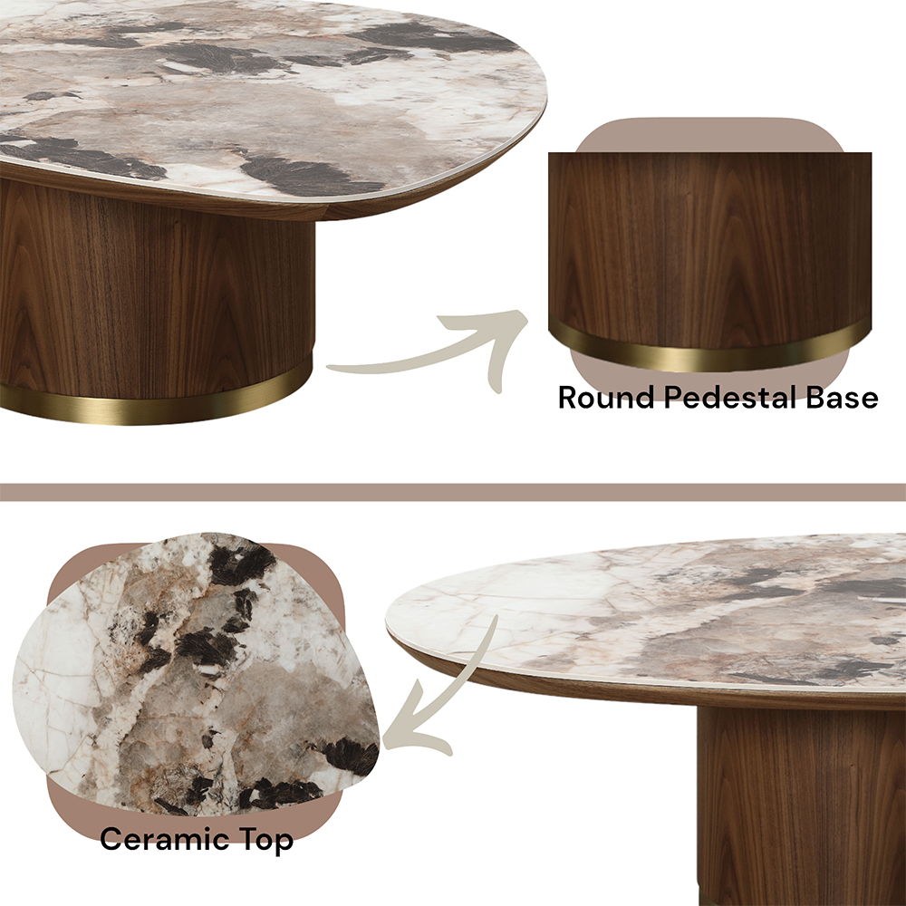 Willene - Coffee Table With Ceramic Top - Ceramic Top & Walnut, dark brown, view 3