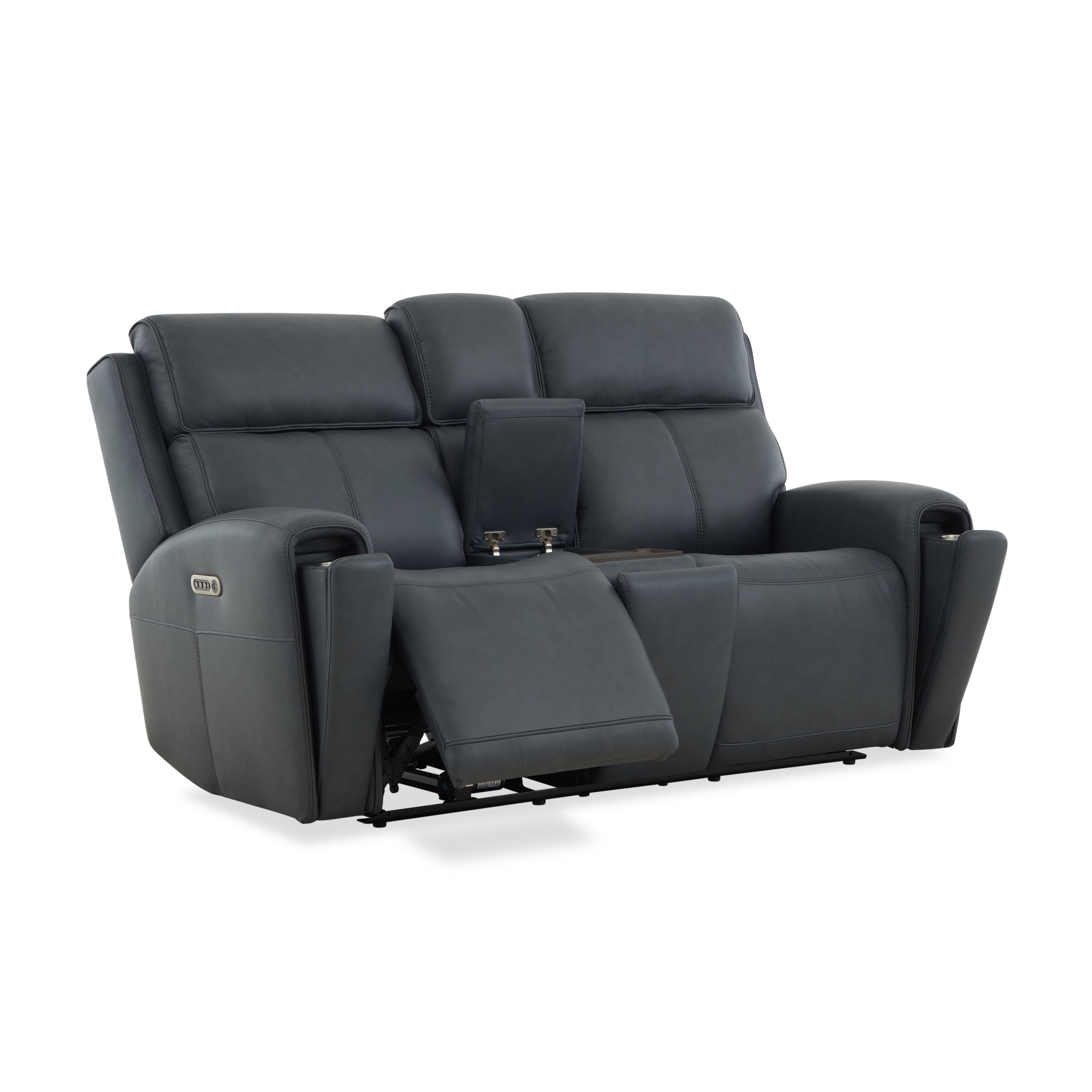 Warren - Power Reclining Loveseat With Console, Power Headrest & Lumbar - Black, black, view 2