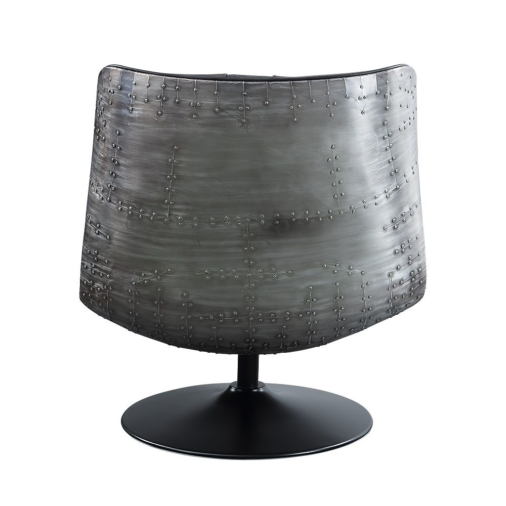 Piotr - Accent Chair With Swivel - Black Top Grain Leather, black, view 4
