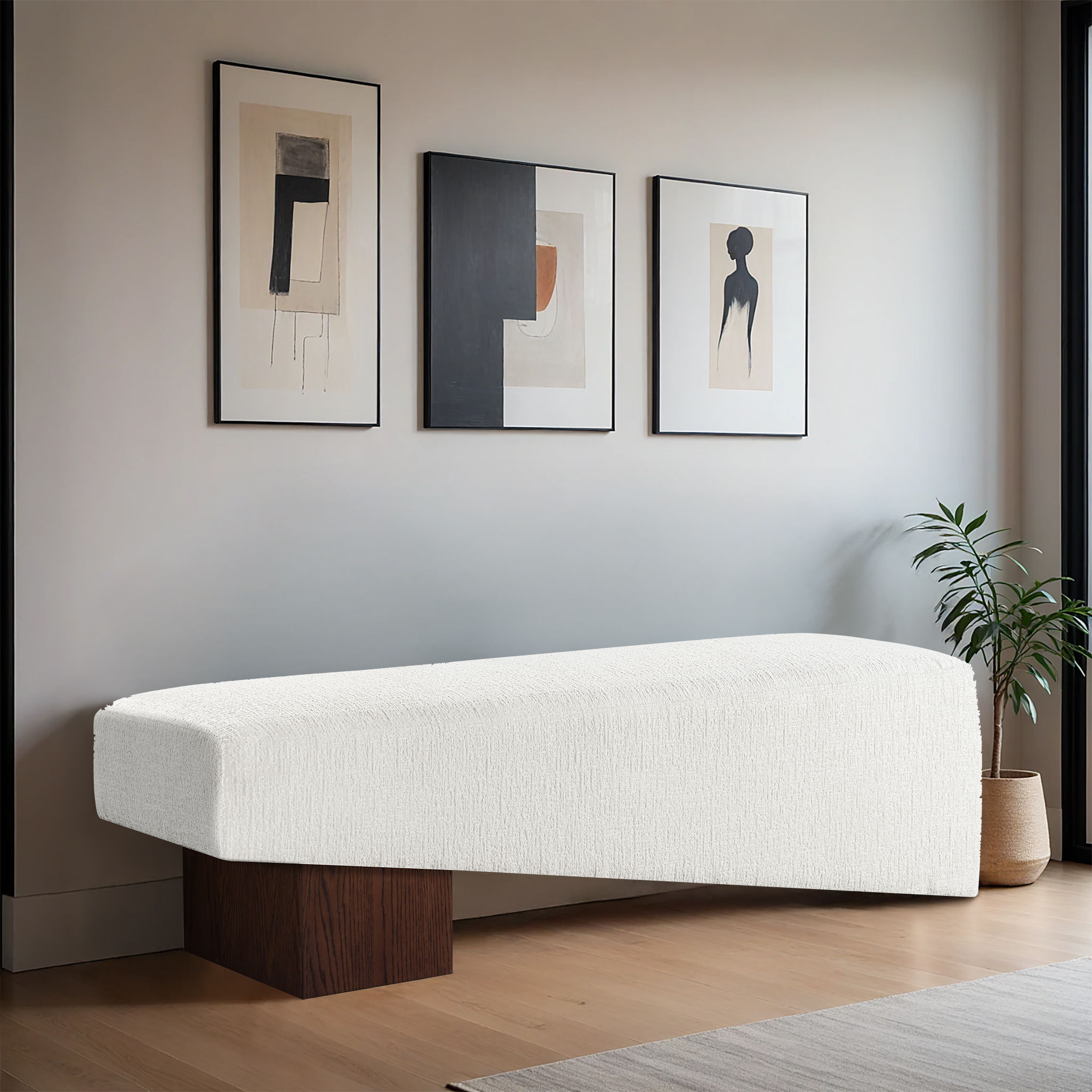 Alora - Bench With Brown Base - Cream