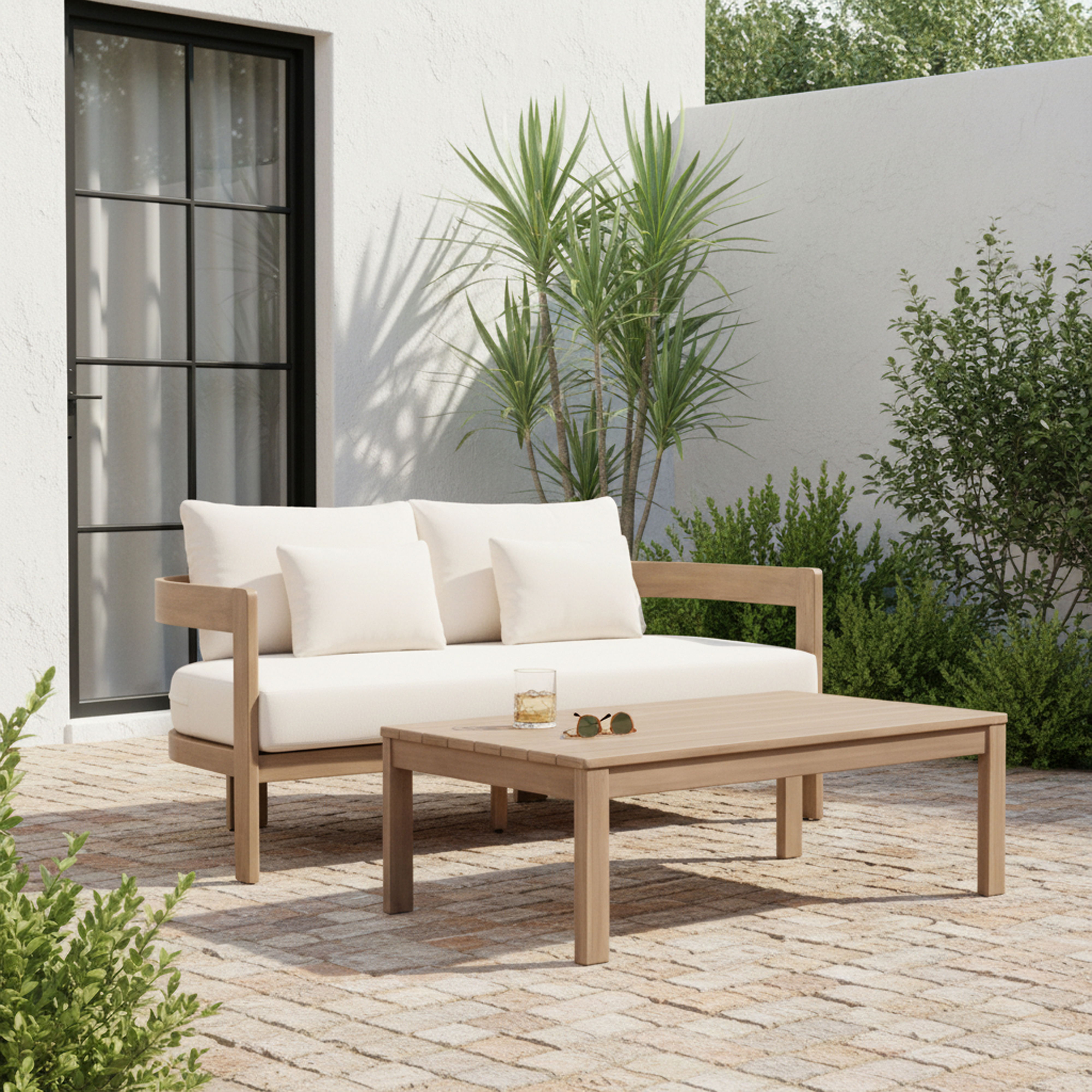 Newport - Water Resistant Fabric 65" Upholstered Outdoor Patio Loveseat - Cream