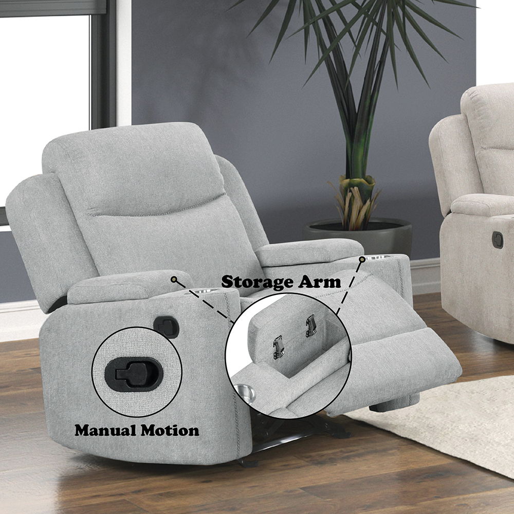 Galya - Motion Glider Recliner - Light Gray Chenille, light gray, view 8