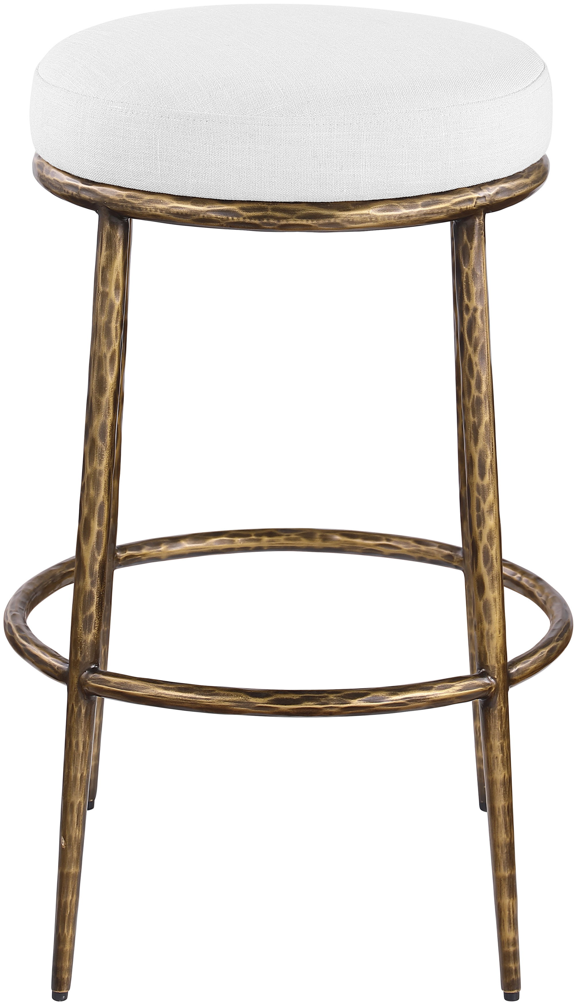 Ferro - Performance Fabric Upholstered Backless Bar Stool - White / Antique Brass