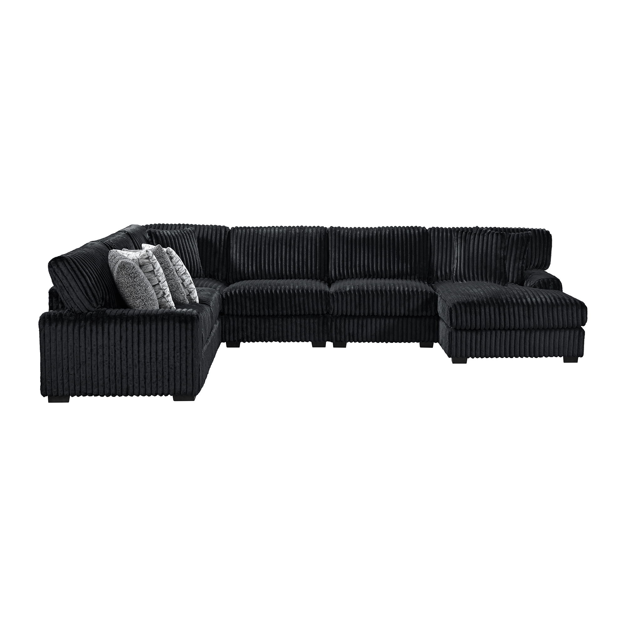 Nightfall - 5 Piece Sectional Set With RHF Chaise 2 Self Pillows - Grand Cord Black