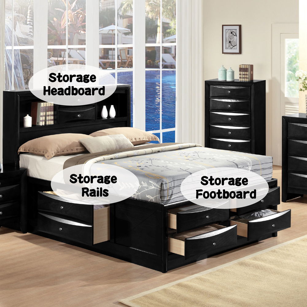 Ireland - Queen Bed With Storage - Black, black, view 7