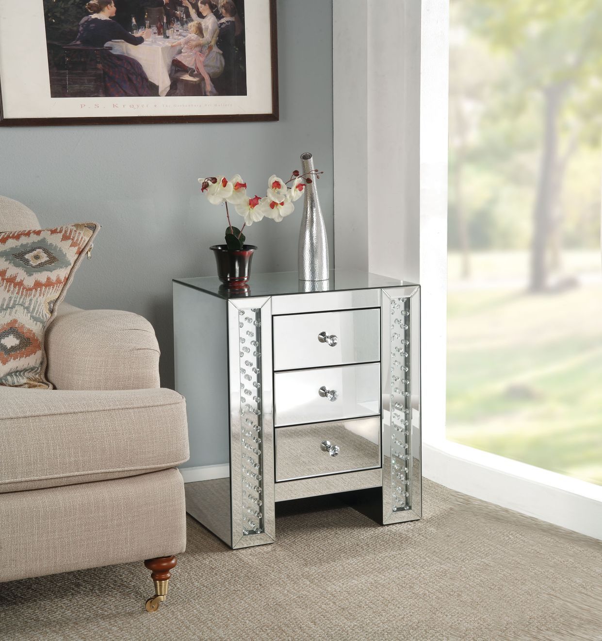 Nysa - Accent Table - Mirrored & Faux Crystals, silver