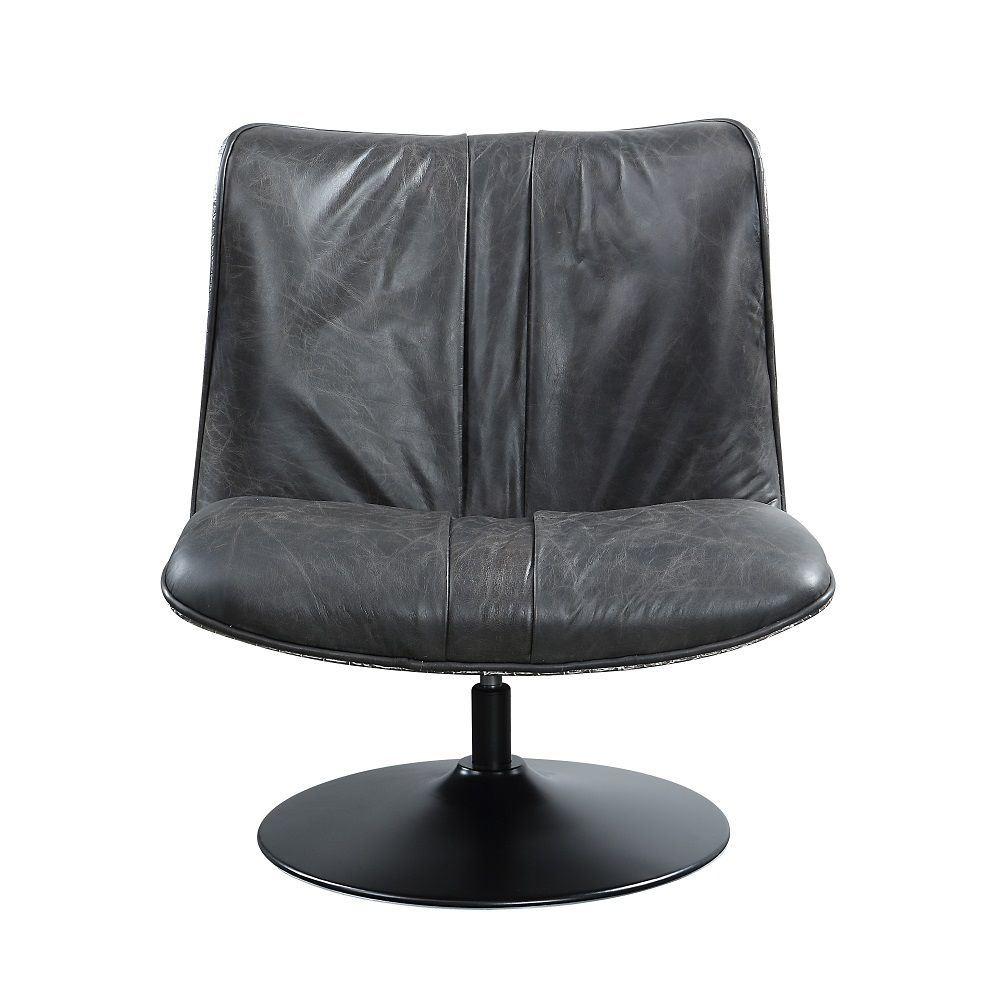 Piotr - Accent Chair With Swivel - Black Top Grain Leather, black, view 7