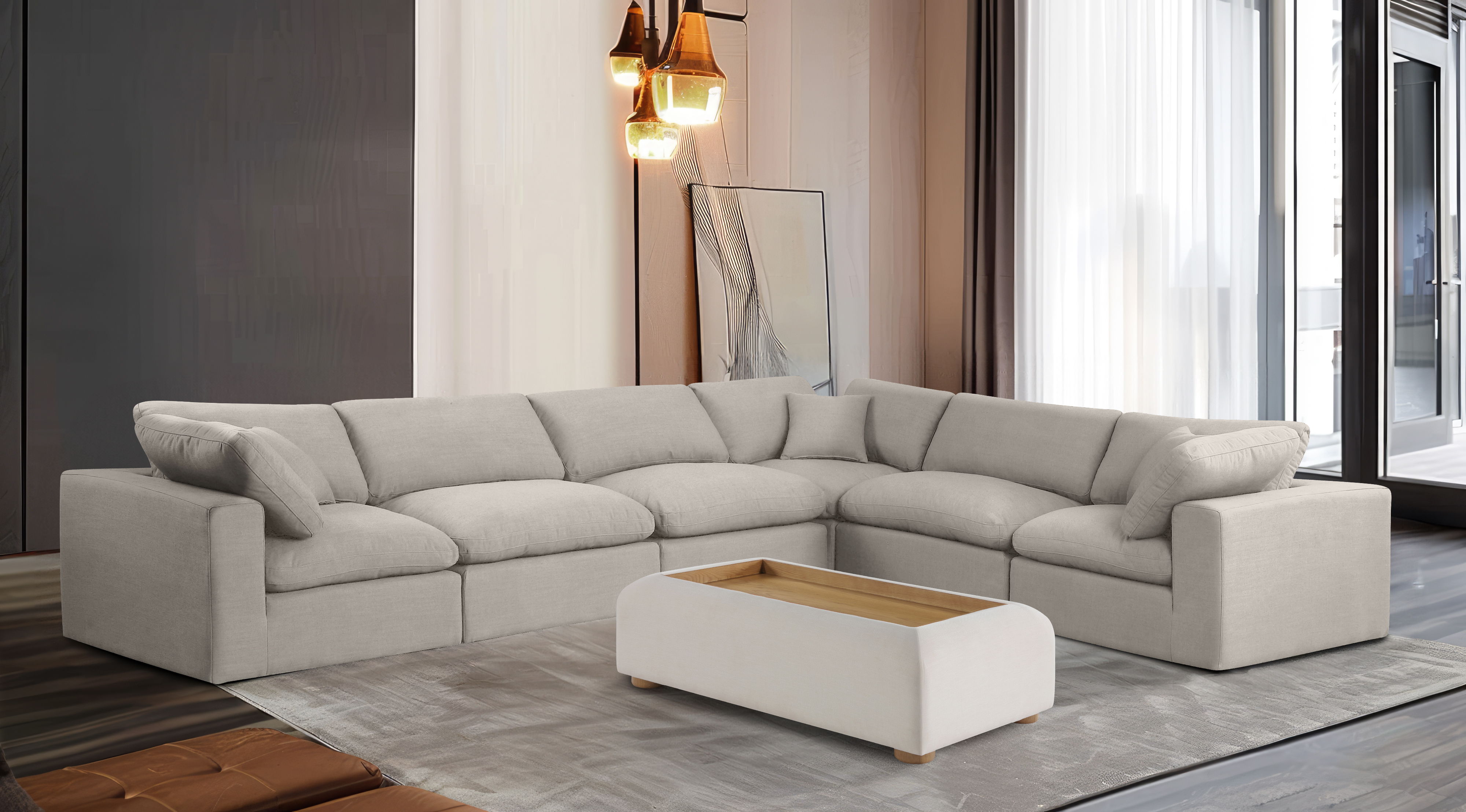 Comfy - 6 Piece Linen Modular Corner Sectional - Beige