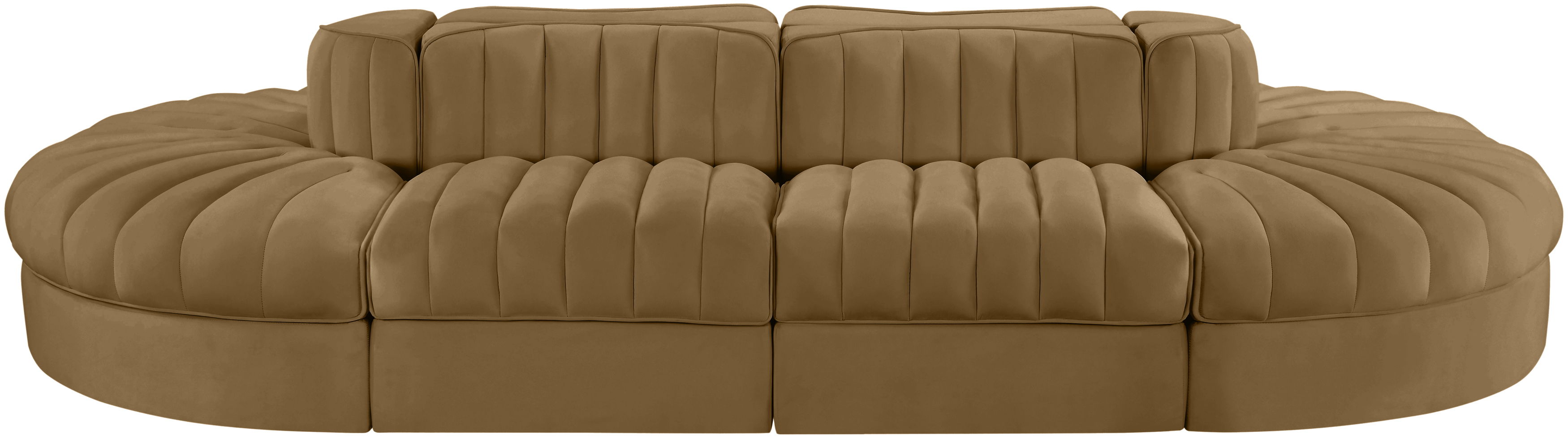 Rummi - Oval Velvet Performance Fabric Upholstered 8 Piece Modular Sectional - Saddle