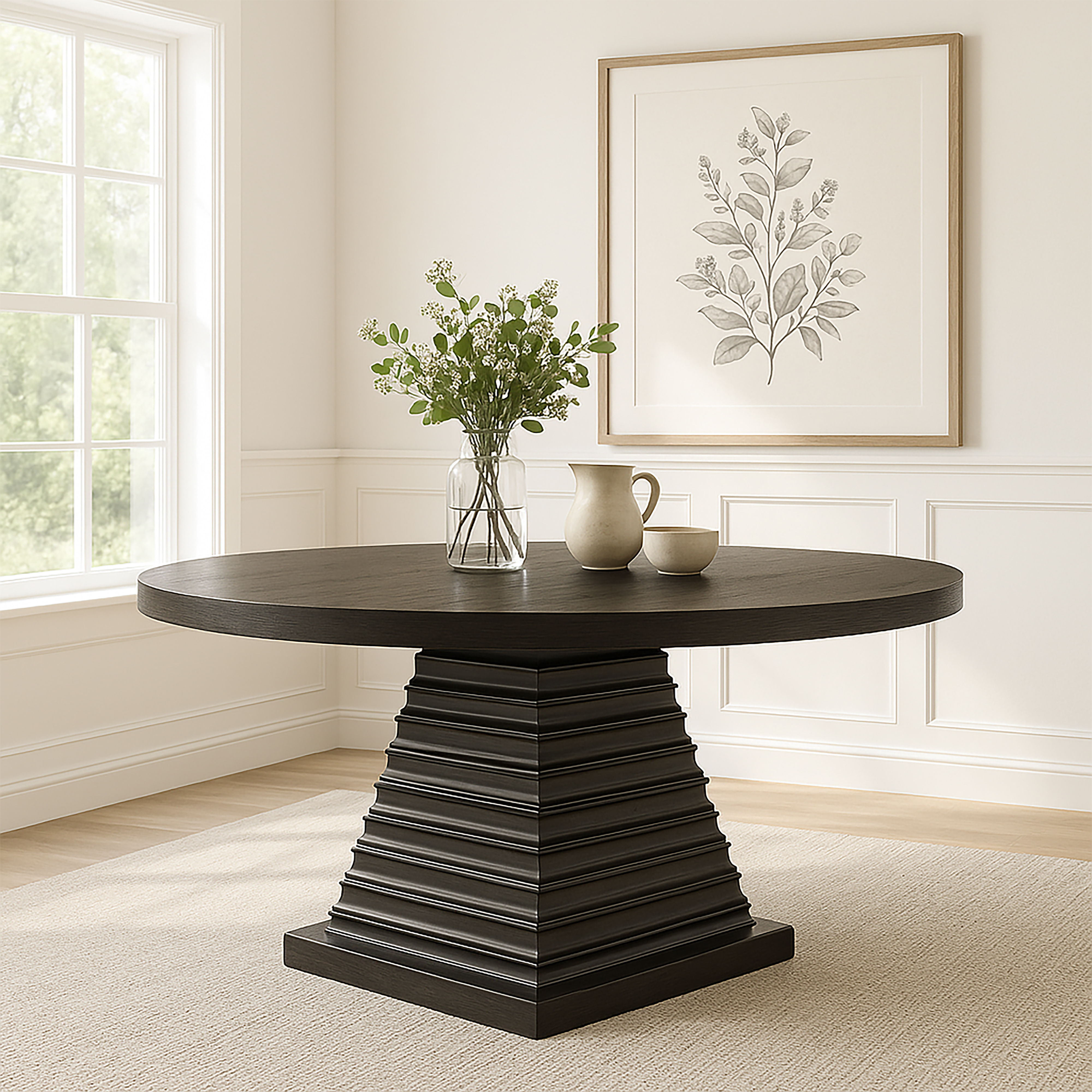 Plateau - 54" Round Dining Table - Top & Base - Dark Brown, dark brown