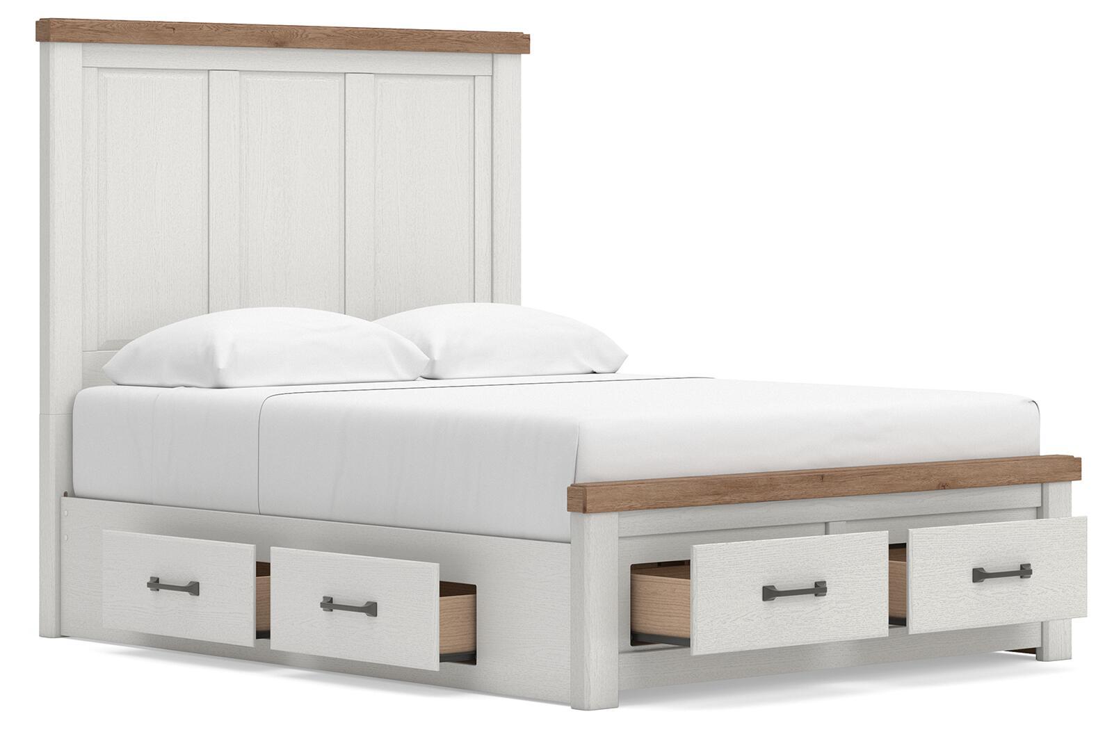 Ashley Furniture Savonport - Queen Panel Storage Bed With Storage Footboard And 2 Under Bed Storage Units - White / Brown - Image 4