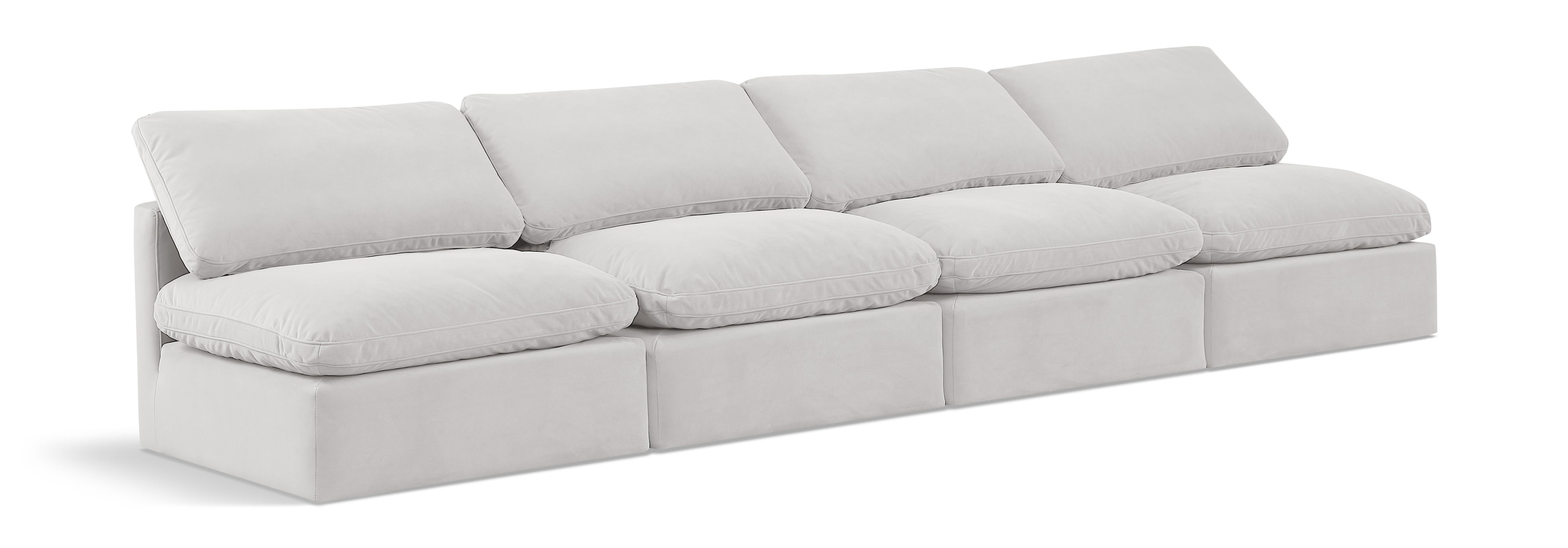 Indulge - Velvet 4 Seat Modular Armless Sofa - White