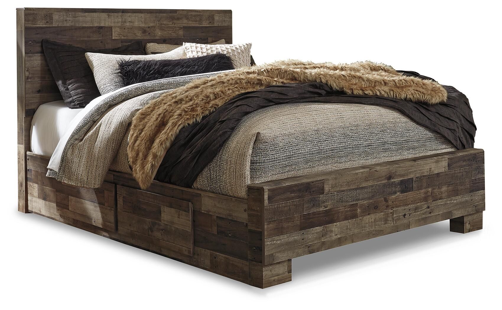Derekson – Queen Panel Bed With 2 Under Bed Storage Drawers – Multi Gray