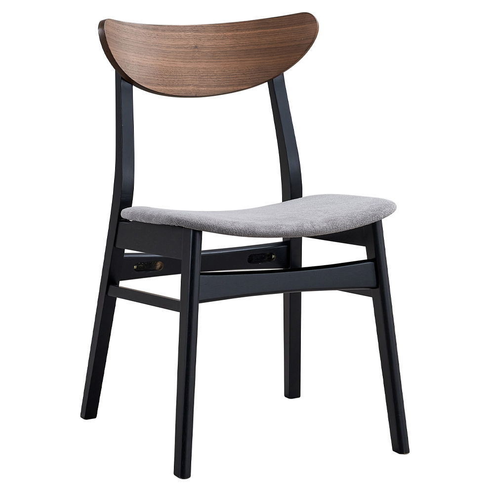 Rebi - Side Chair (Set of 2) - Gray Linen, Walnut & Black, black, view 2