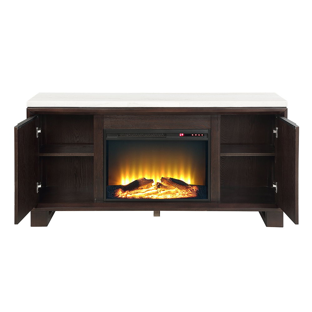 Edwyn - Server With Fireplace - Natural Marble Top & Espresso, dark brown, view 4