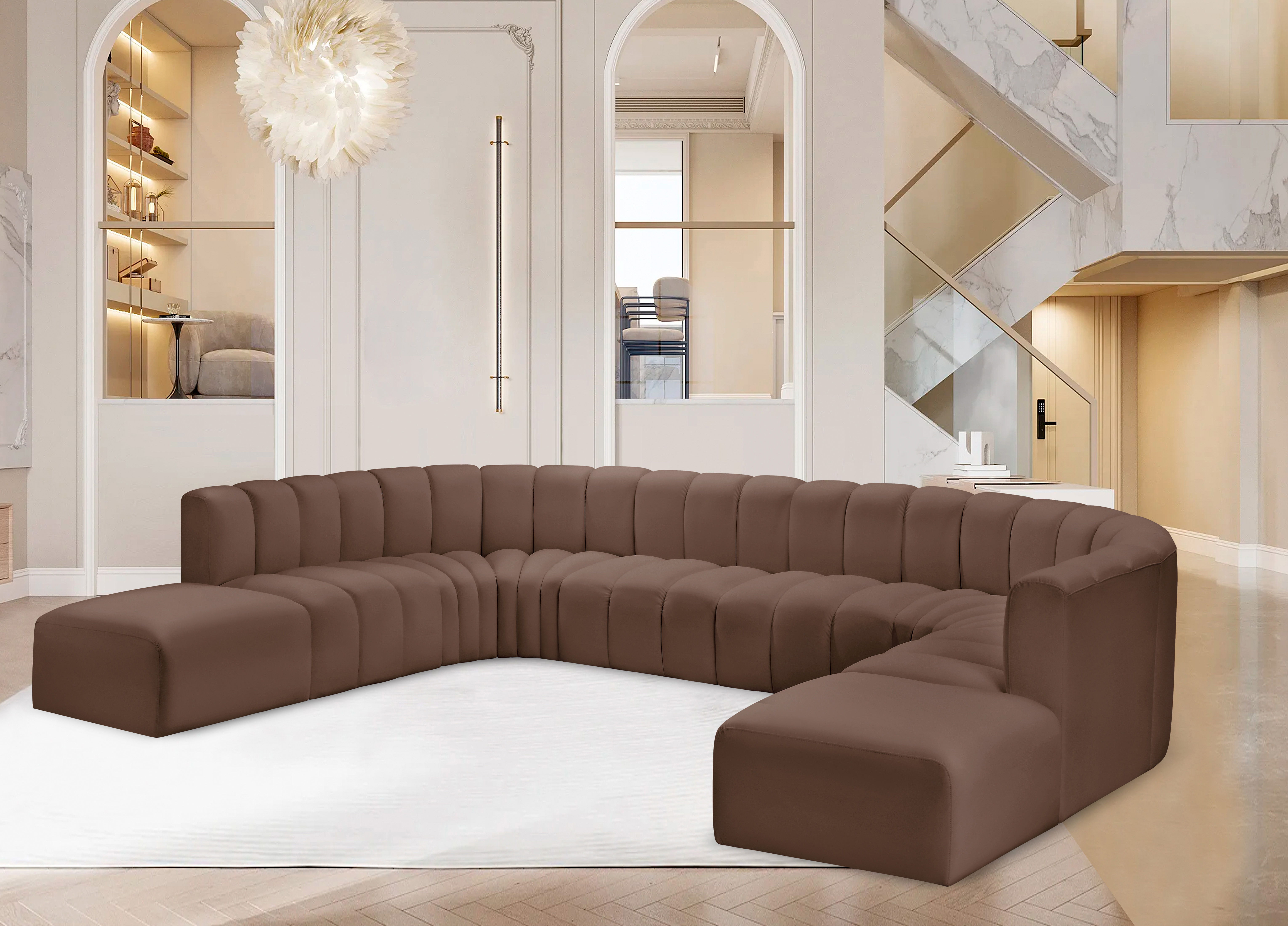 Arc - Faux Leather Modular Sectional - Brown