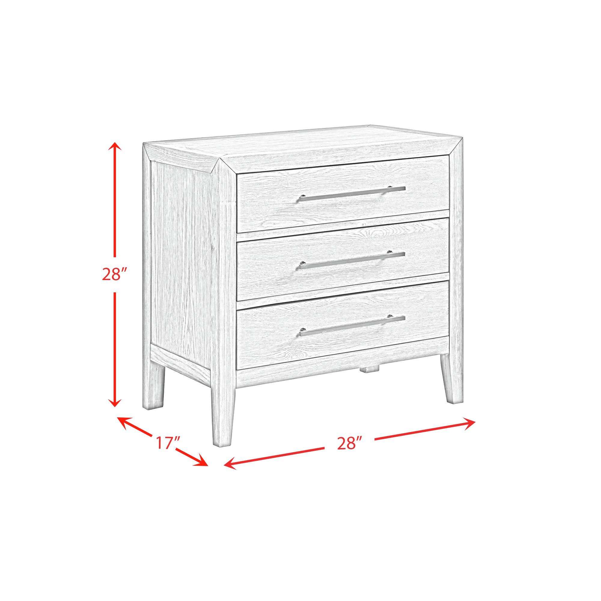 Versailles Contemporary - 3-Drawer Nightstand - Black