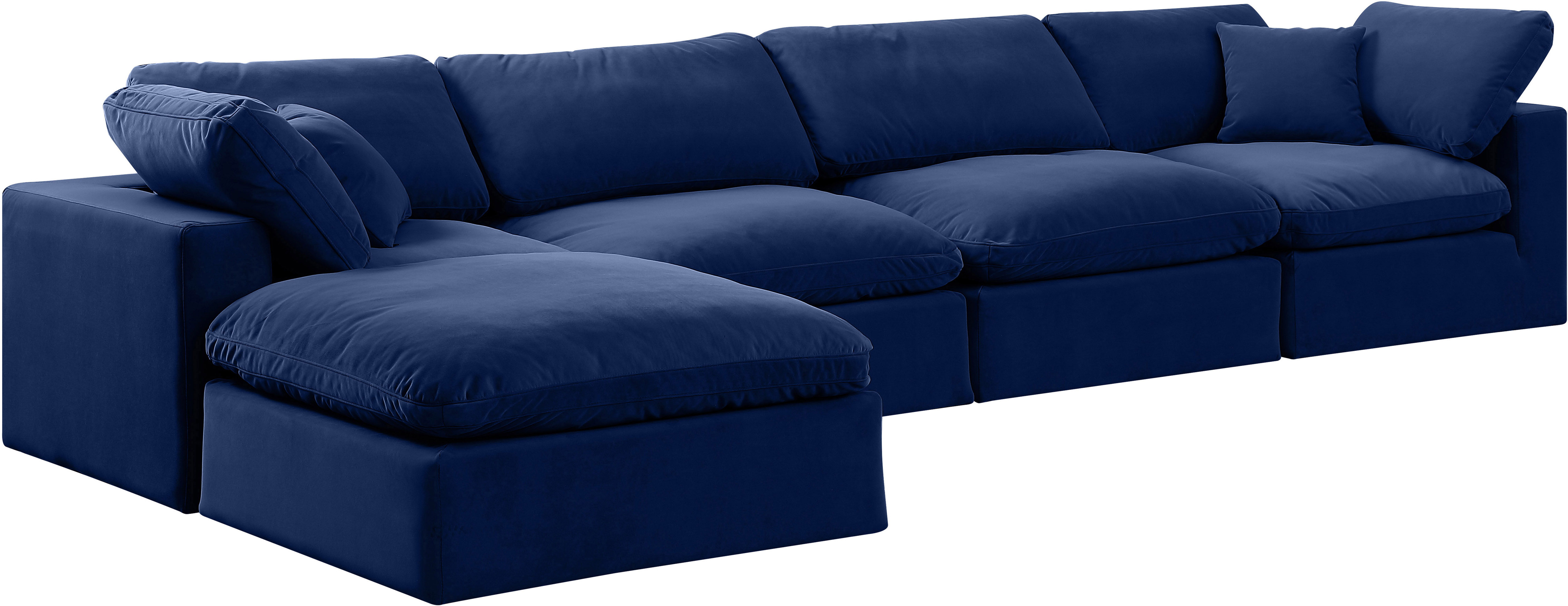 Comfy - 5 Piece Velvet Modular Sectional With Chaise - Navy